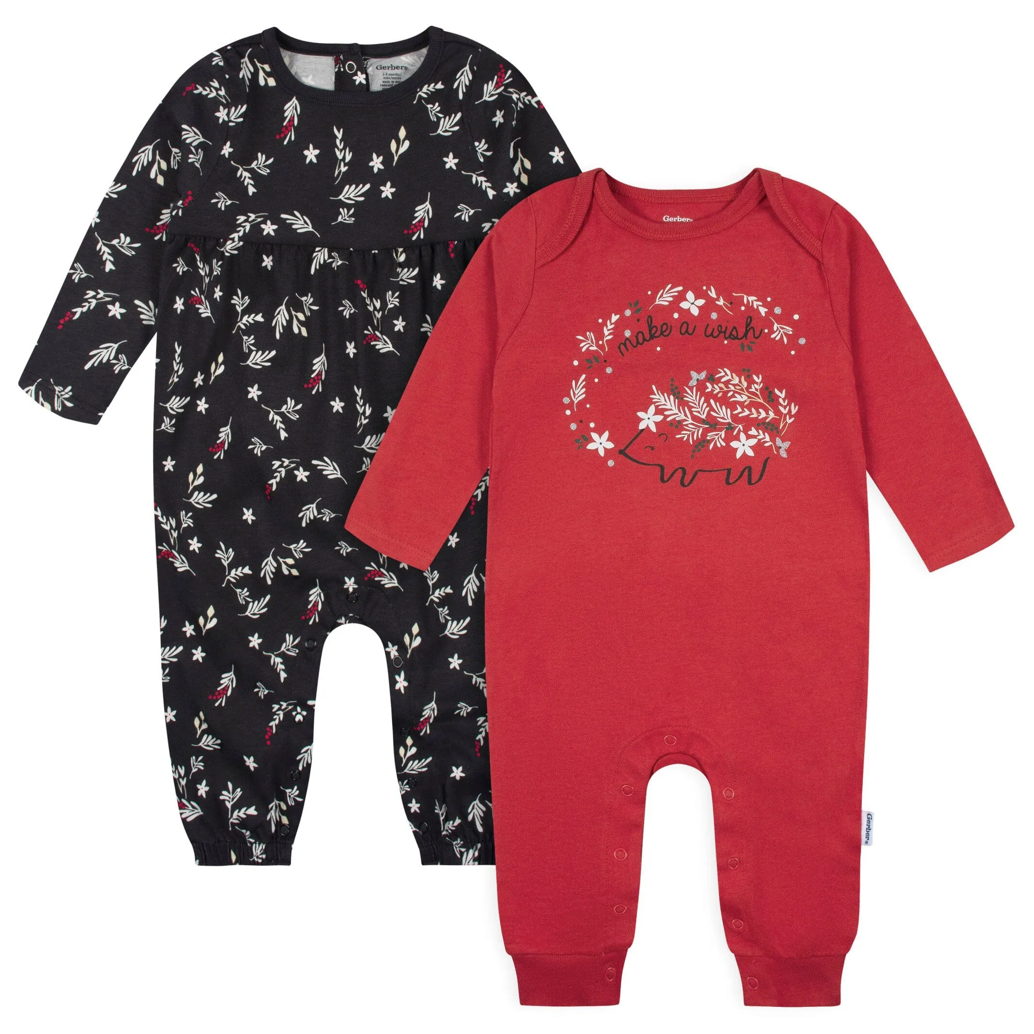 2-Pack Baby Girls Rompers with Wishes & Leaves