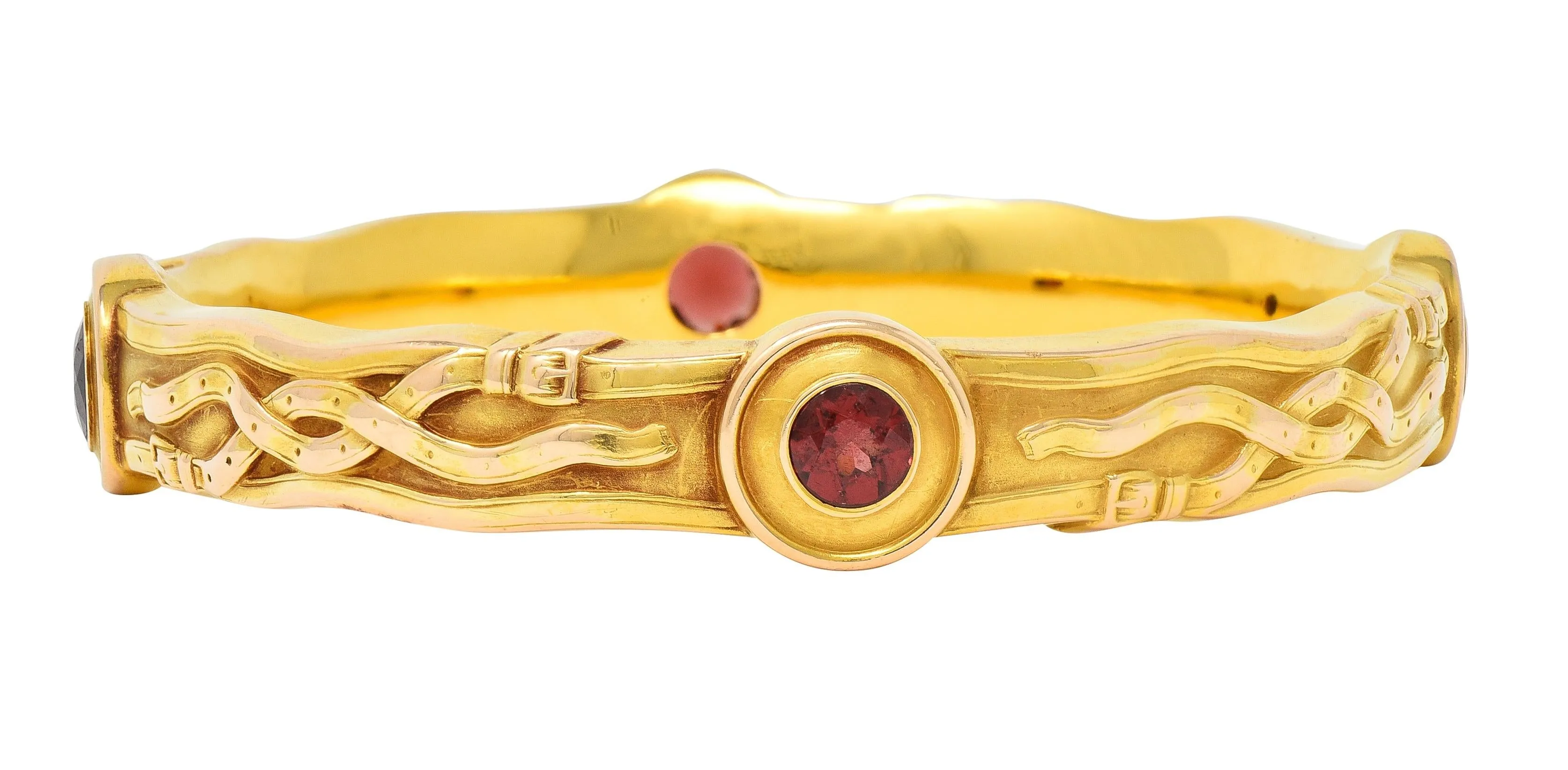 Art Nouveau Antique Gold Garnet Bangle Bracelet