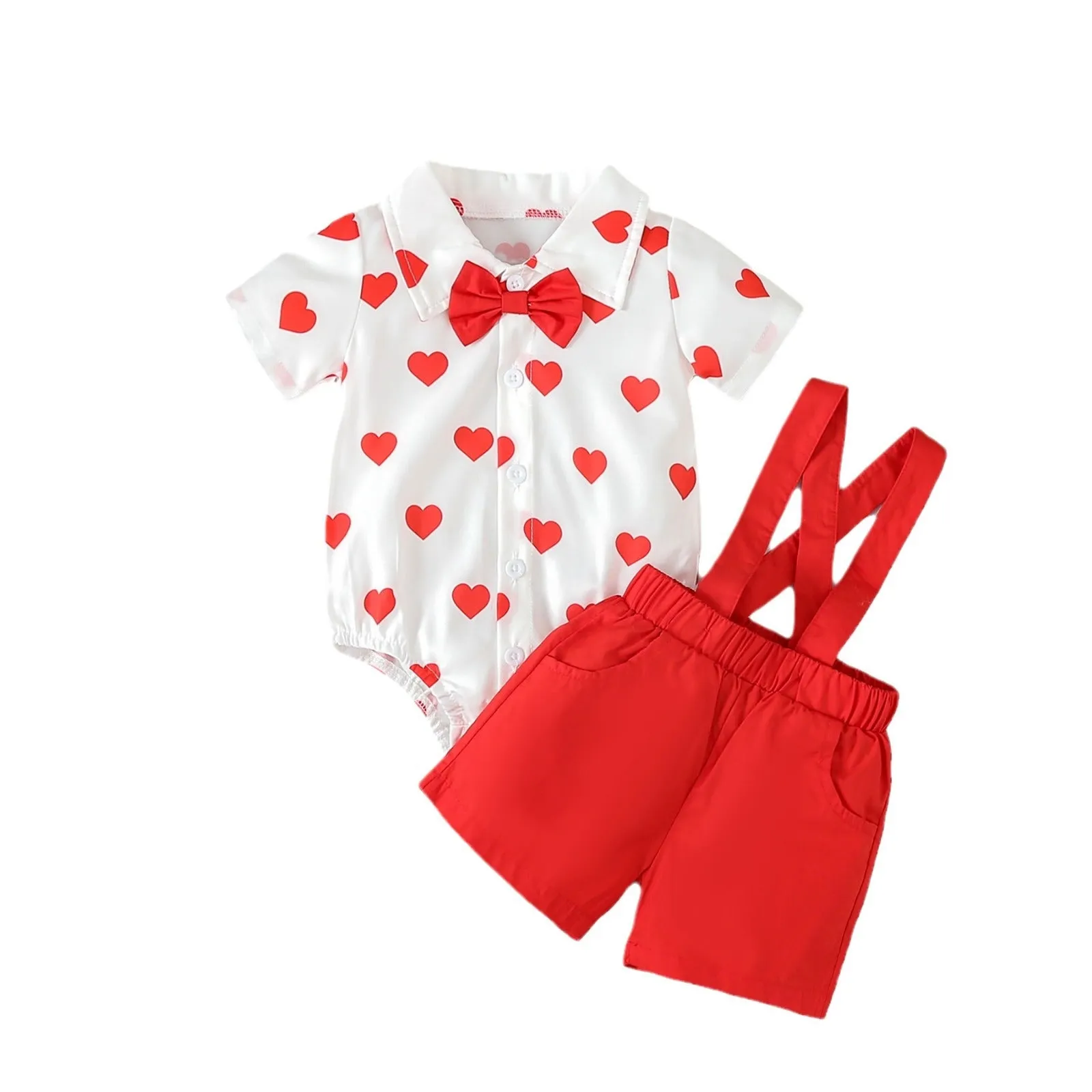 2 Pieces Set Baby Boys Love heart Rompers And Solid Color Shorts 24030178 Wholesale