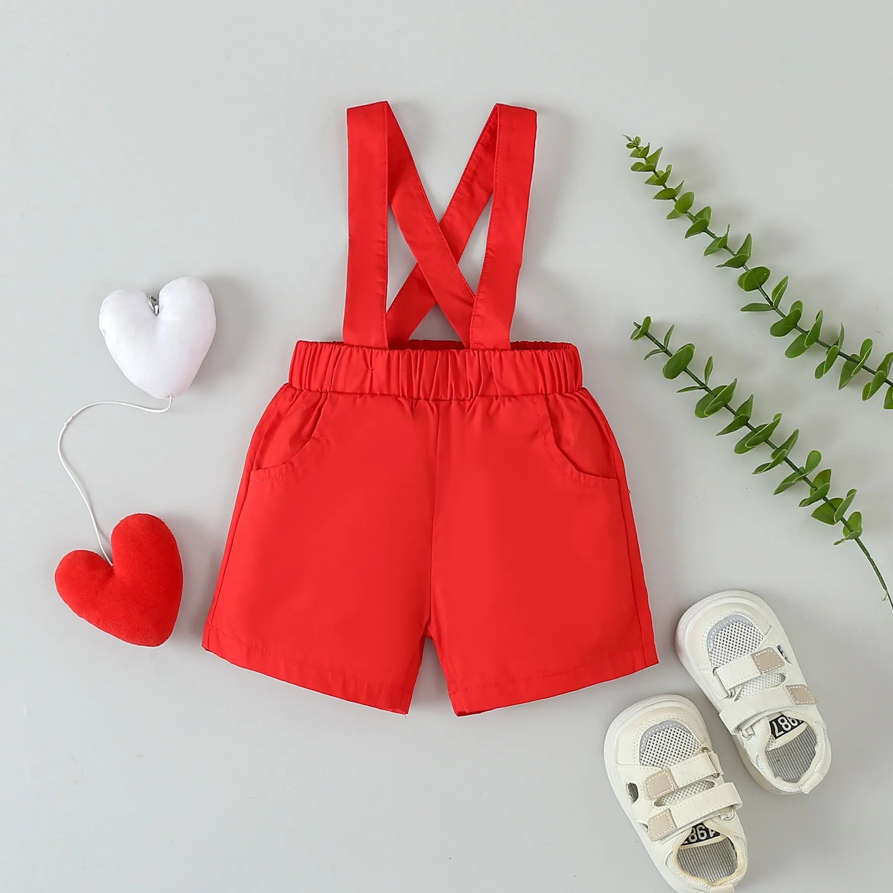 2 Pieces Set Baby Boys Love heart Rompers And Solid Color Shorts 24030178 Wholesale