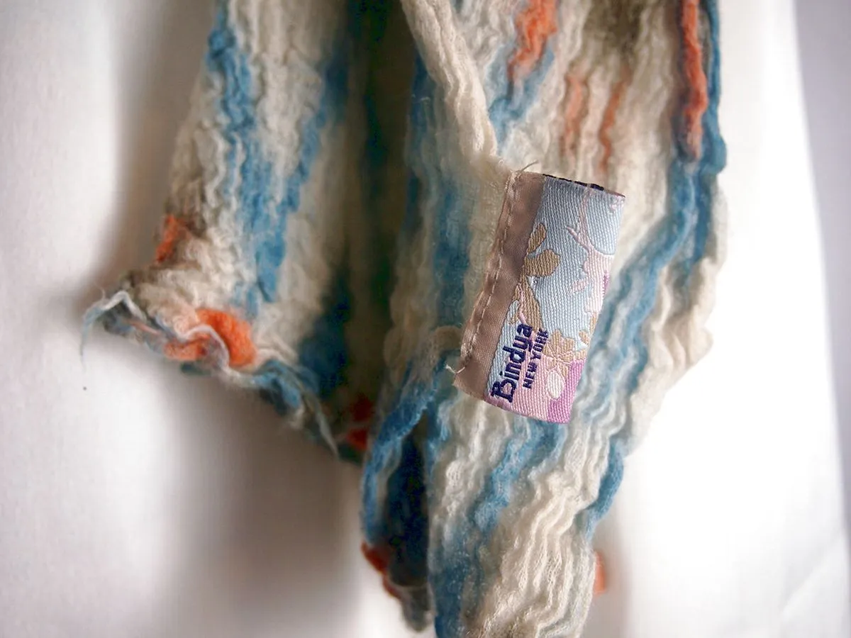 Bindya Aqua and Cream Wool Ikat Crinkle Scarf