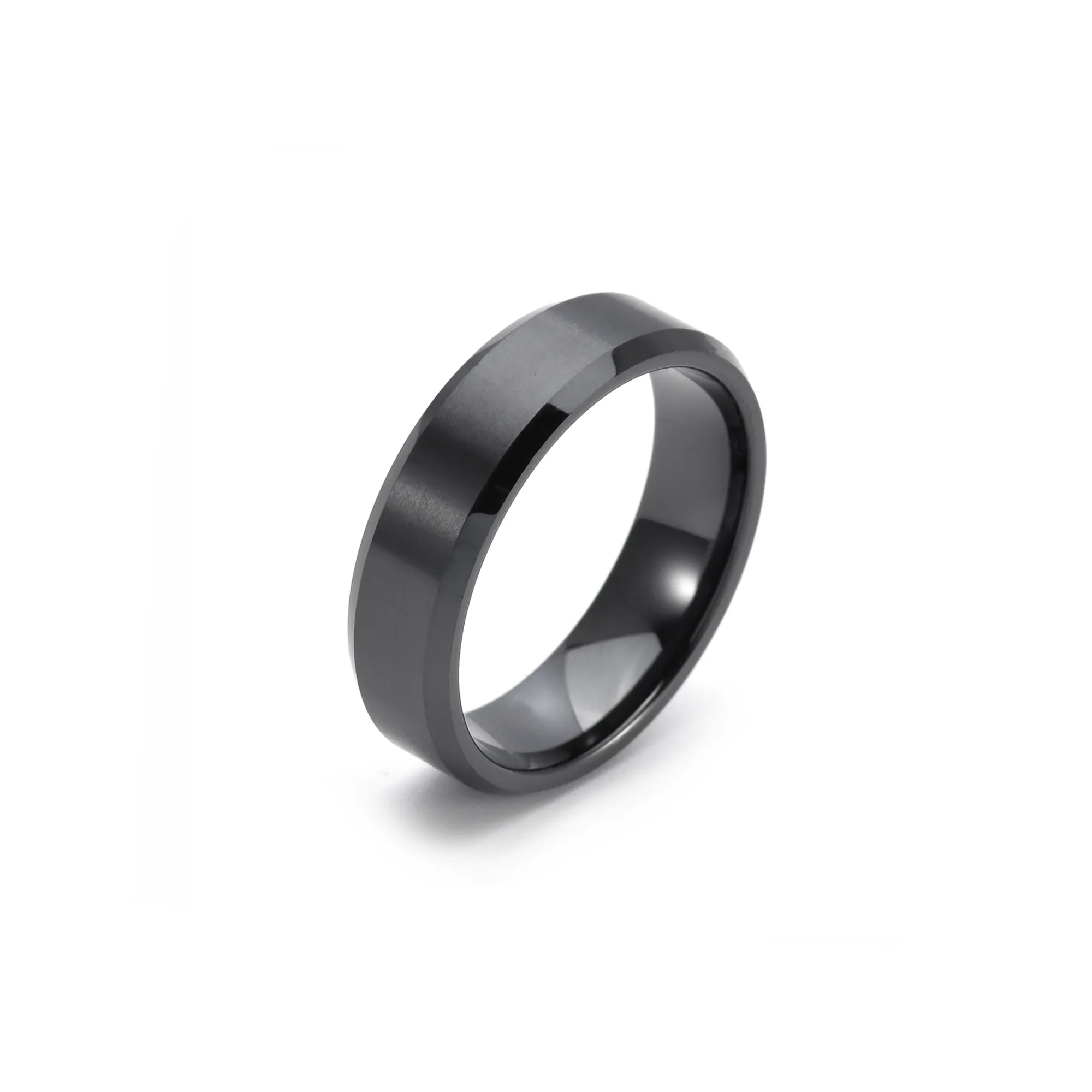 High Tech Ceramic Ring with Beveled Edge in Black 2-Tone by B.Tiff