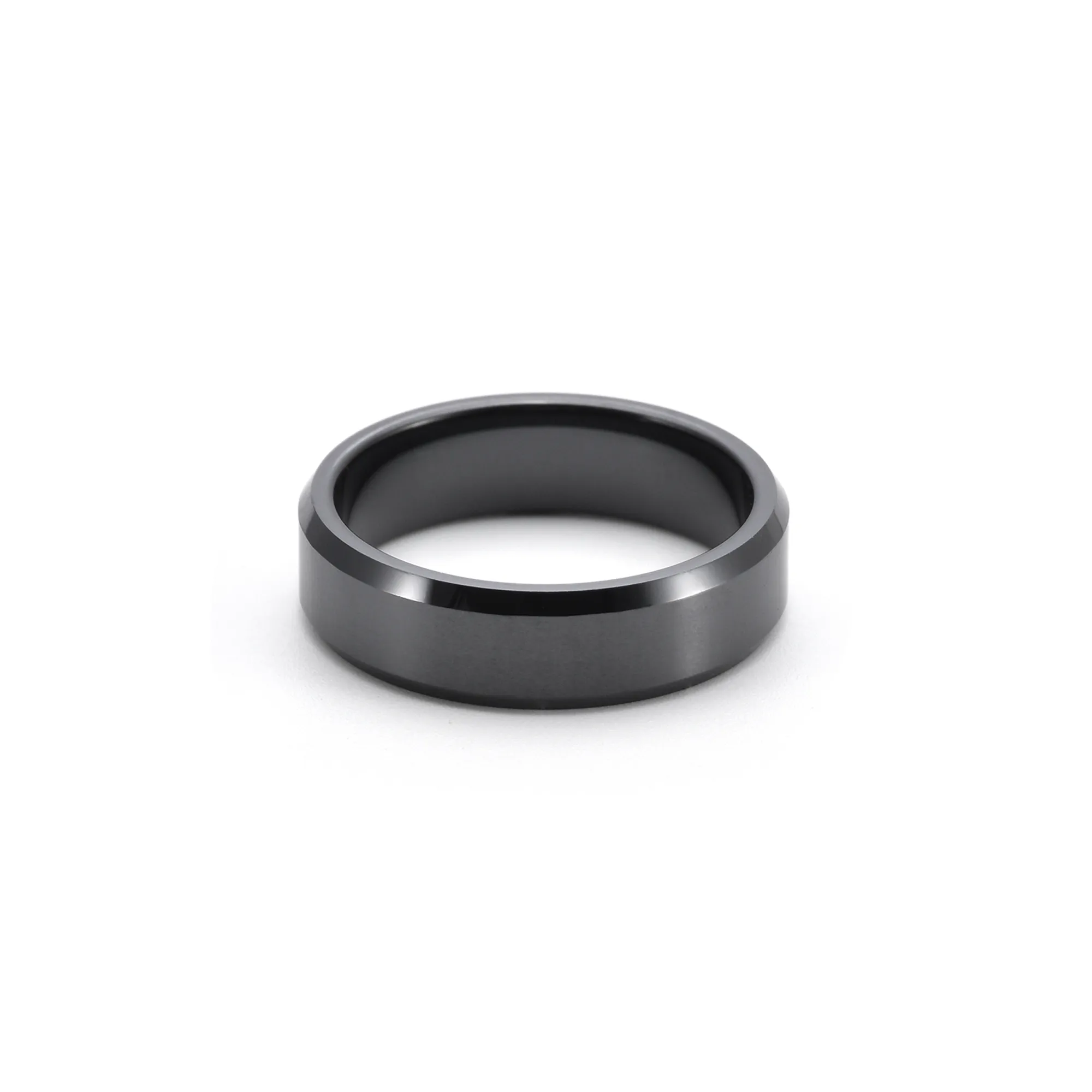 High Tech Ceramic Ring with Beveled Edge in Black 2-Tone by B.Tiff