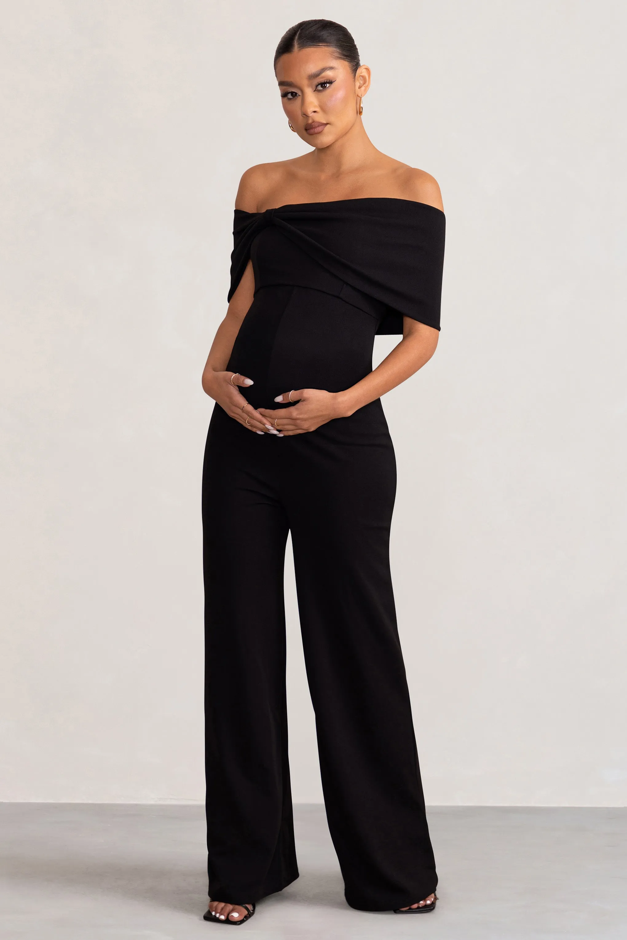 Black Maternity Jumpsuit with Bardot Bow