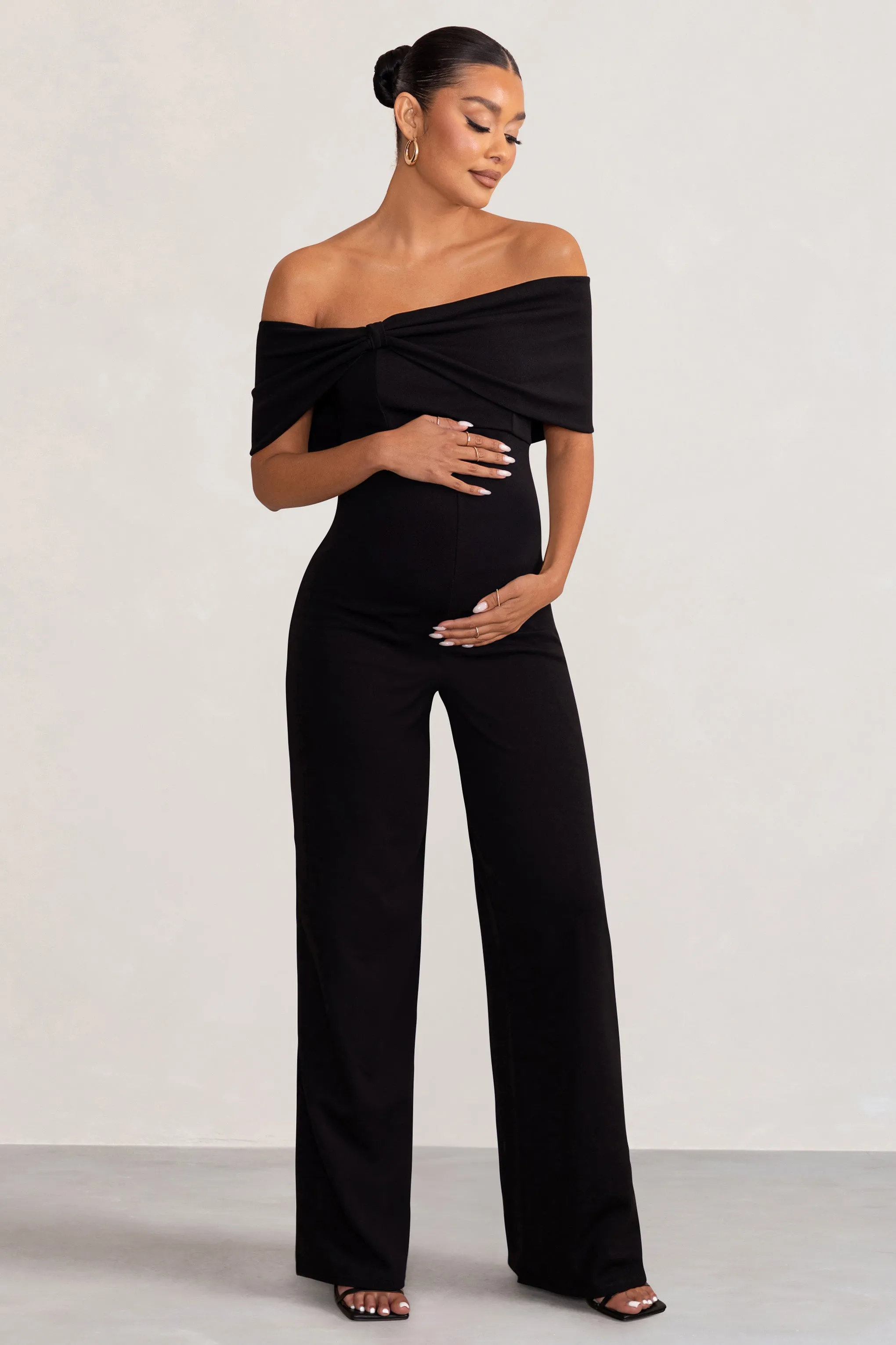 Black Maternity Jumpsuit with Bardot Bow