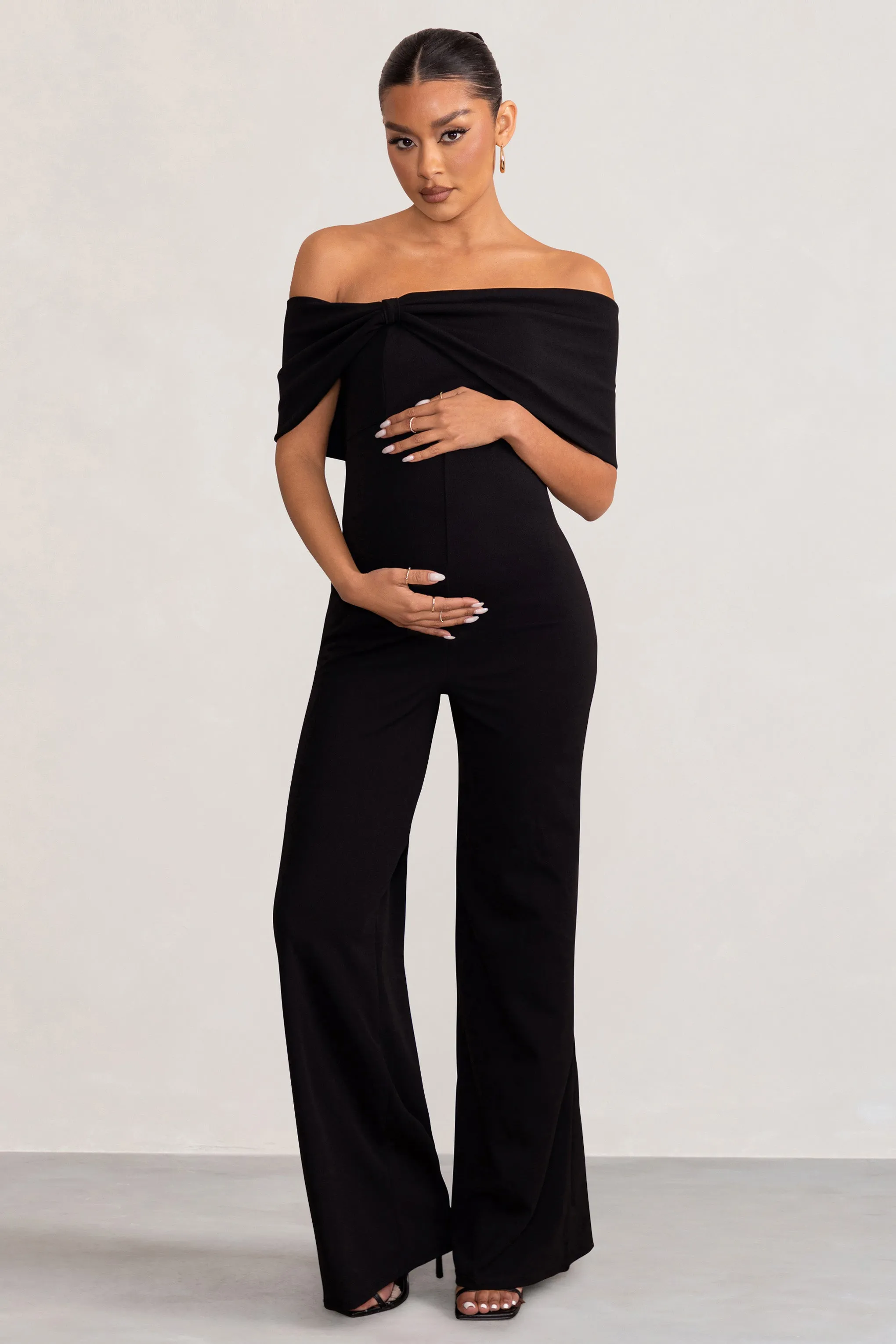 Black Maternity Jumpsuit with Bardot Bow