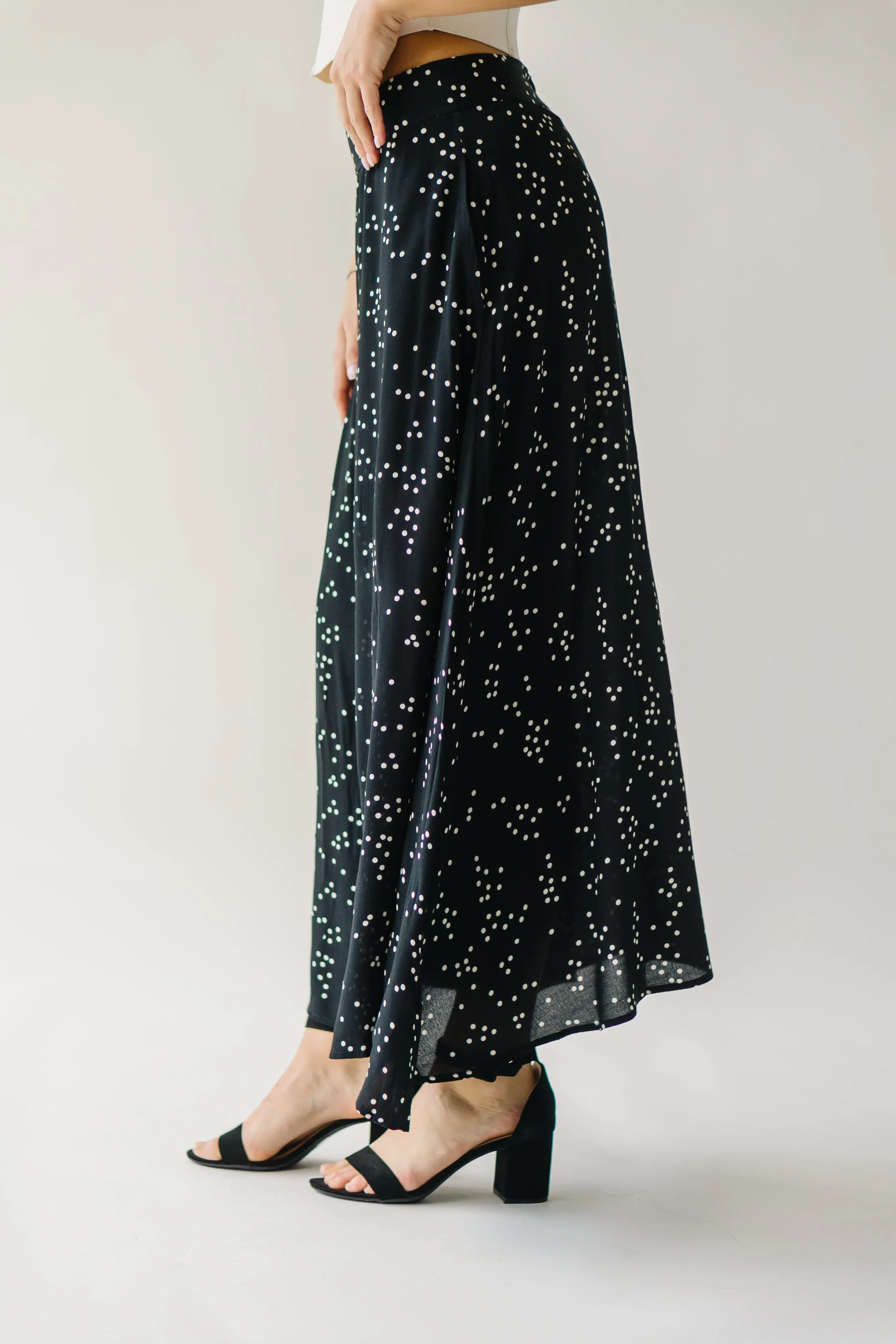 Black Coburg Polka-Dot Midi Skirt