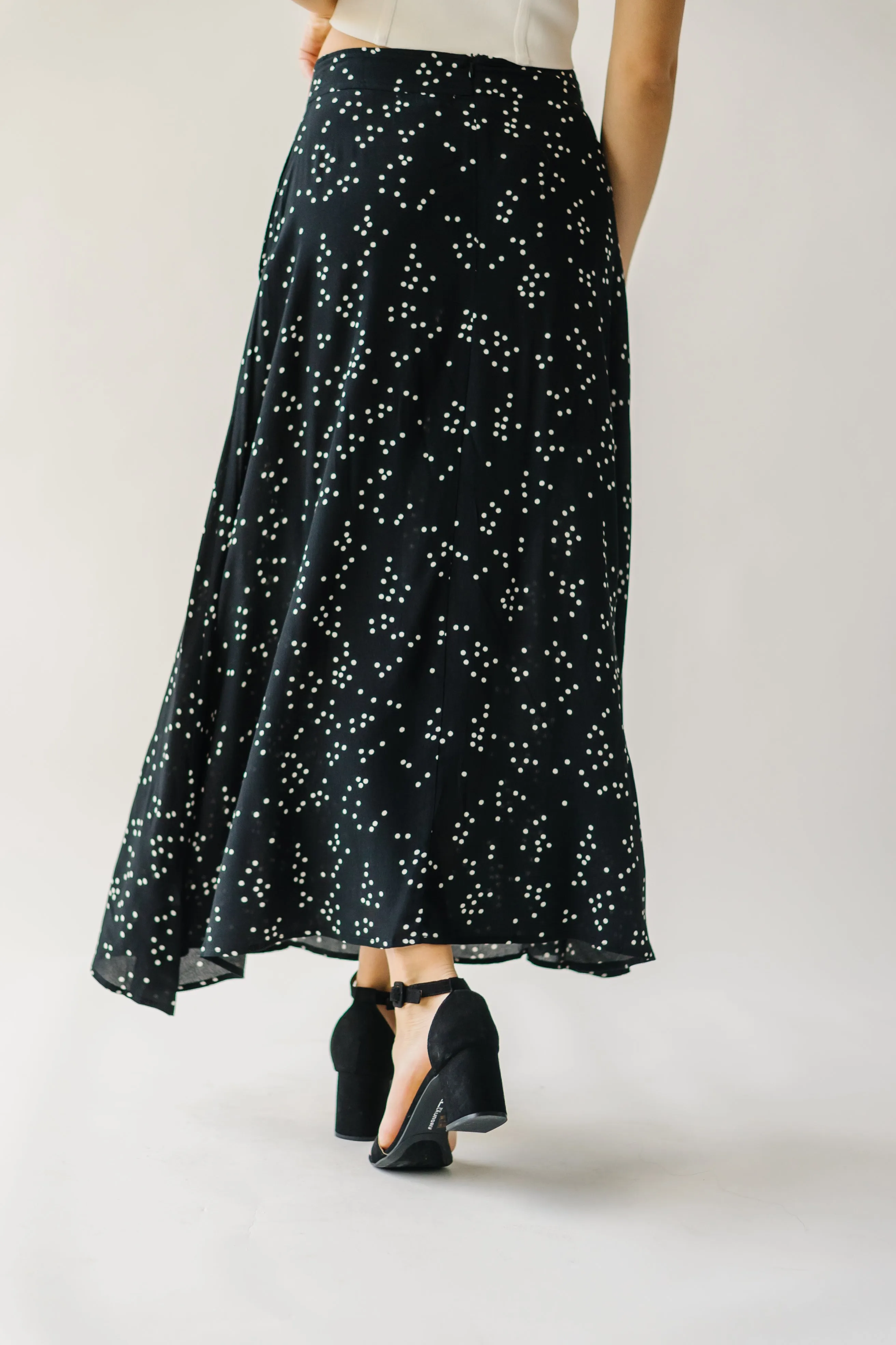 Black Coburg Polka-Dot Midi Skirt