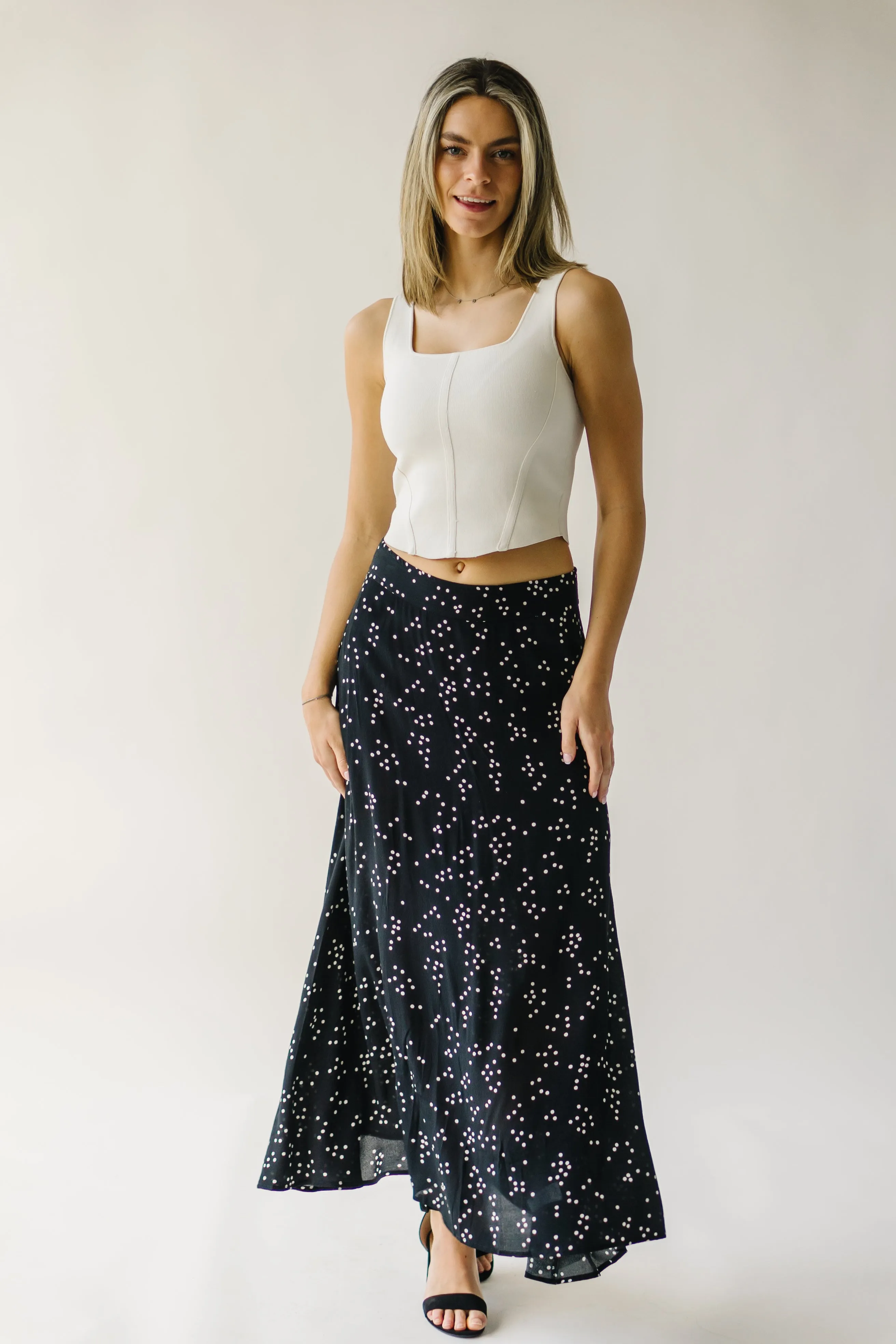 Black Coburg Polka-Dot Midi Skirt