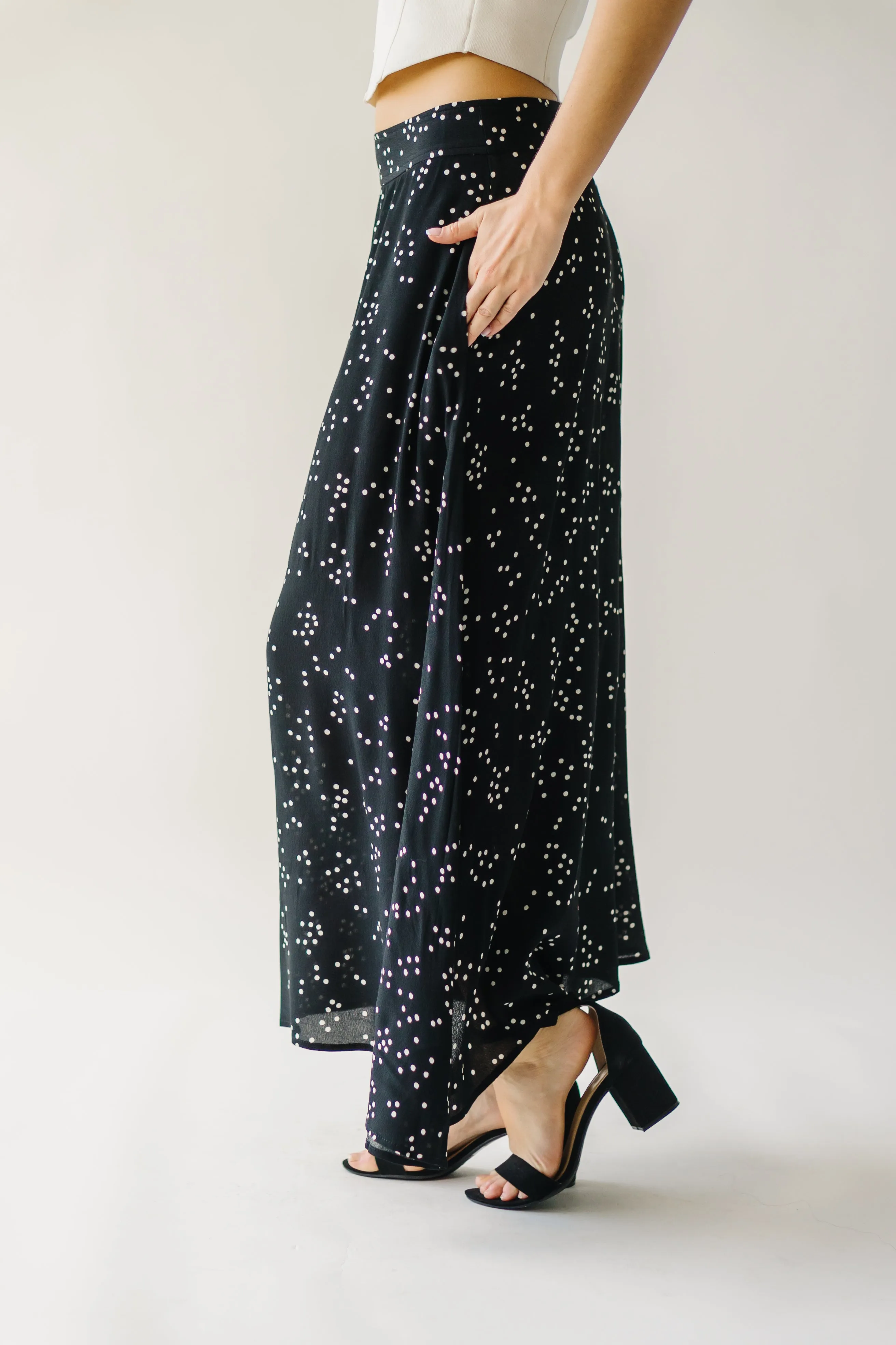 Black Coburg Polka-Dot Midi Skirt