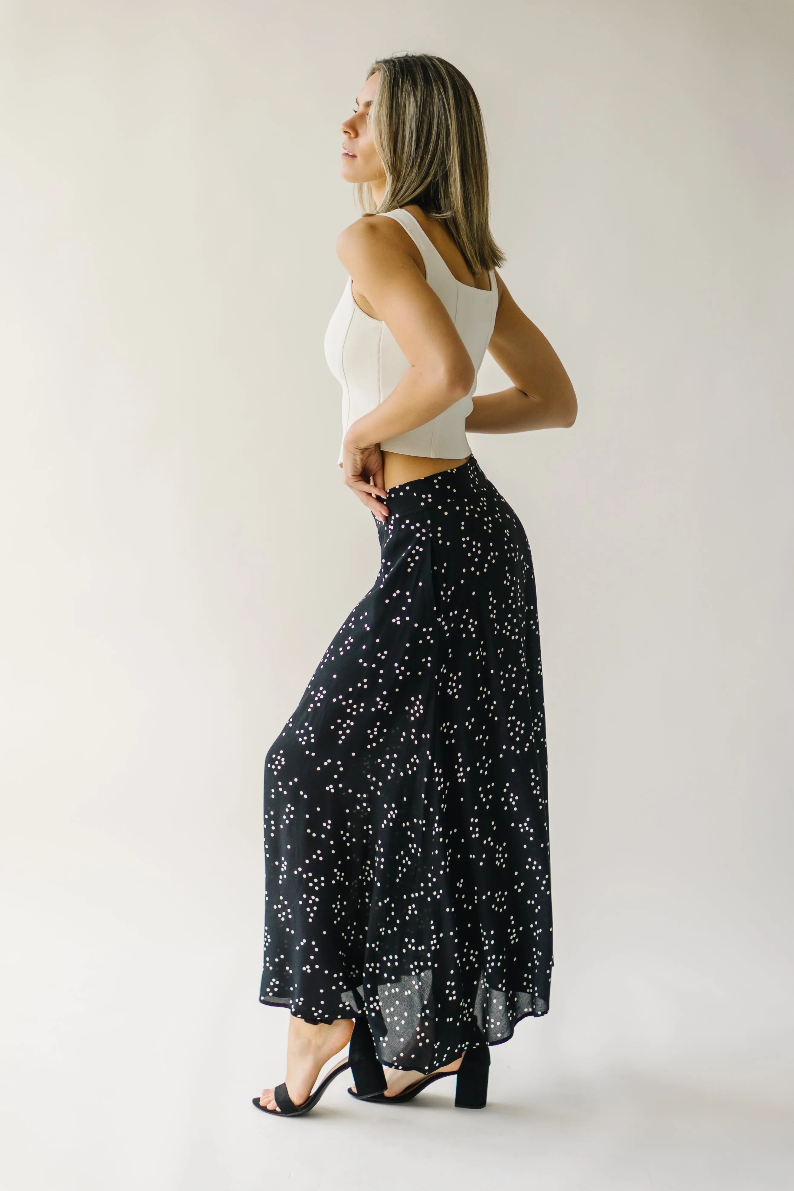 Black Coburg Polka-Dot Midi Skirt