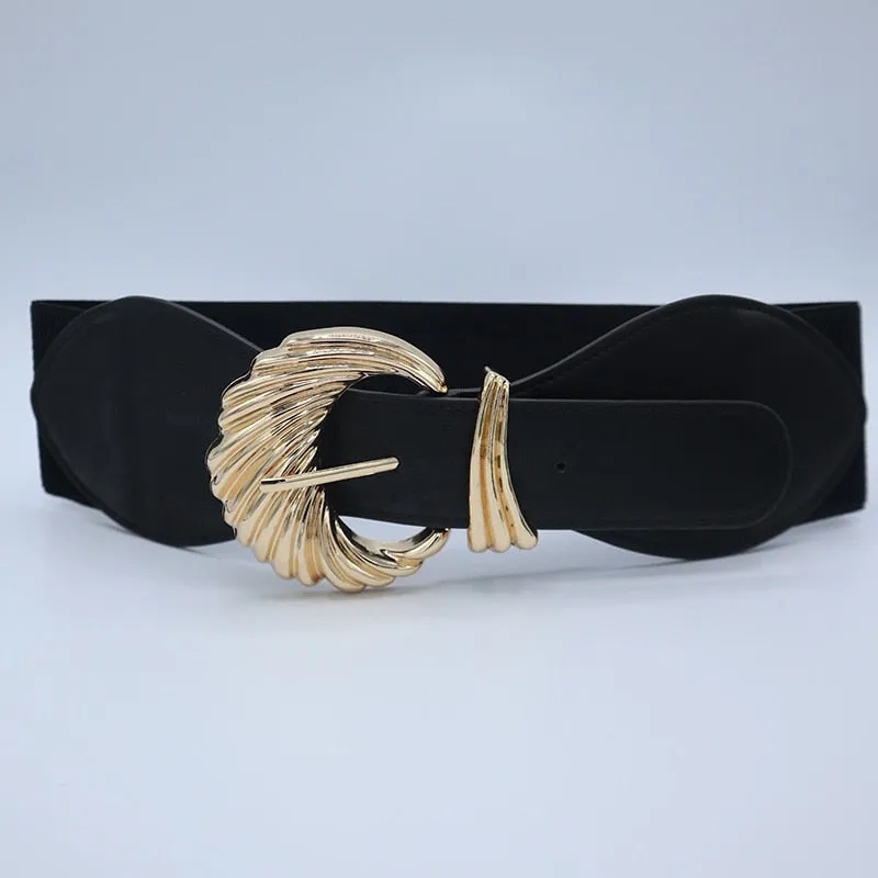 Black Metal Elastic Belt for Women