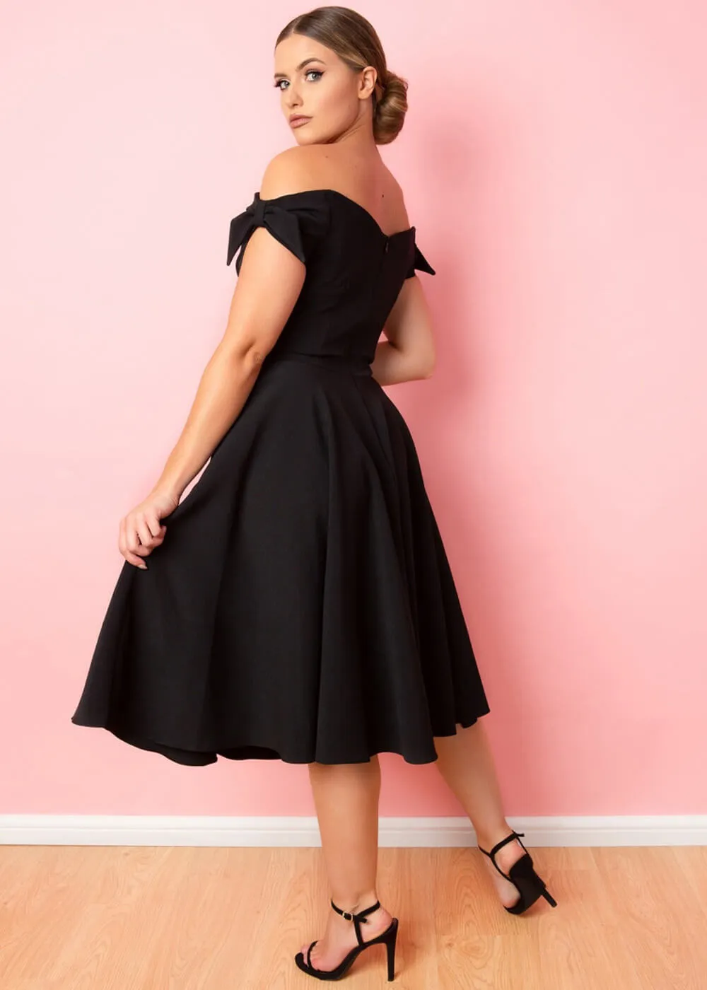 Black Fatale Bow 50's Midi Swing Dress