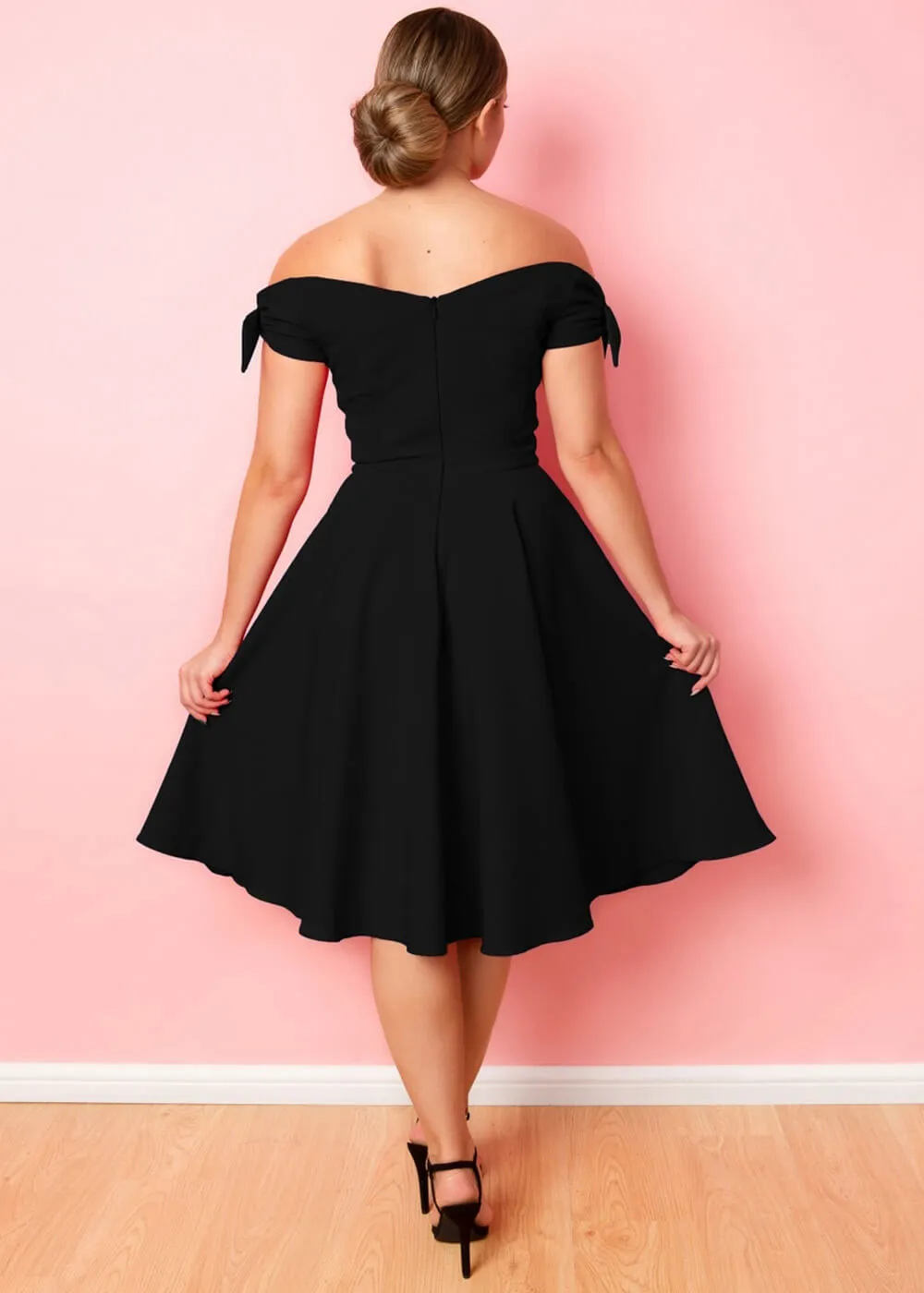 Black Fatale Bow 50's Midi Swing Dress