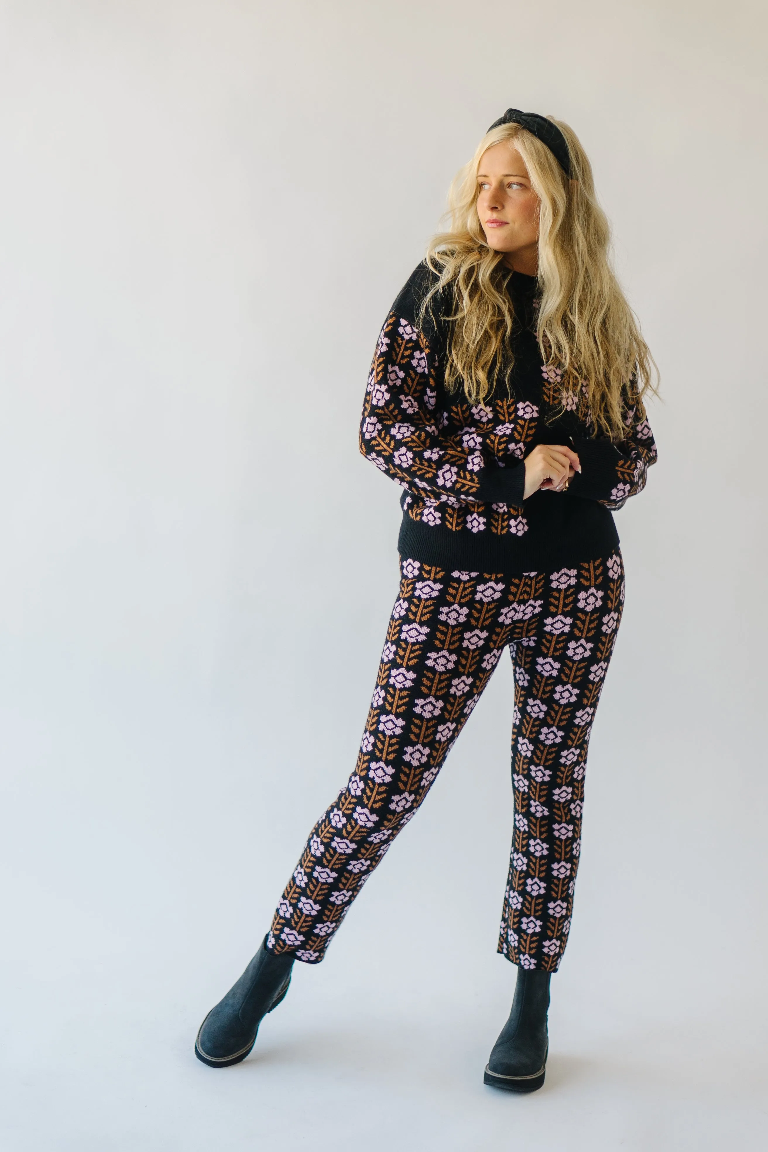 Floral Contrast Pant in Black