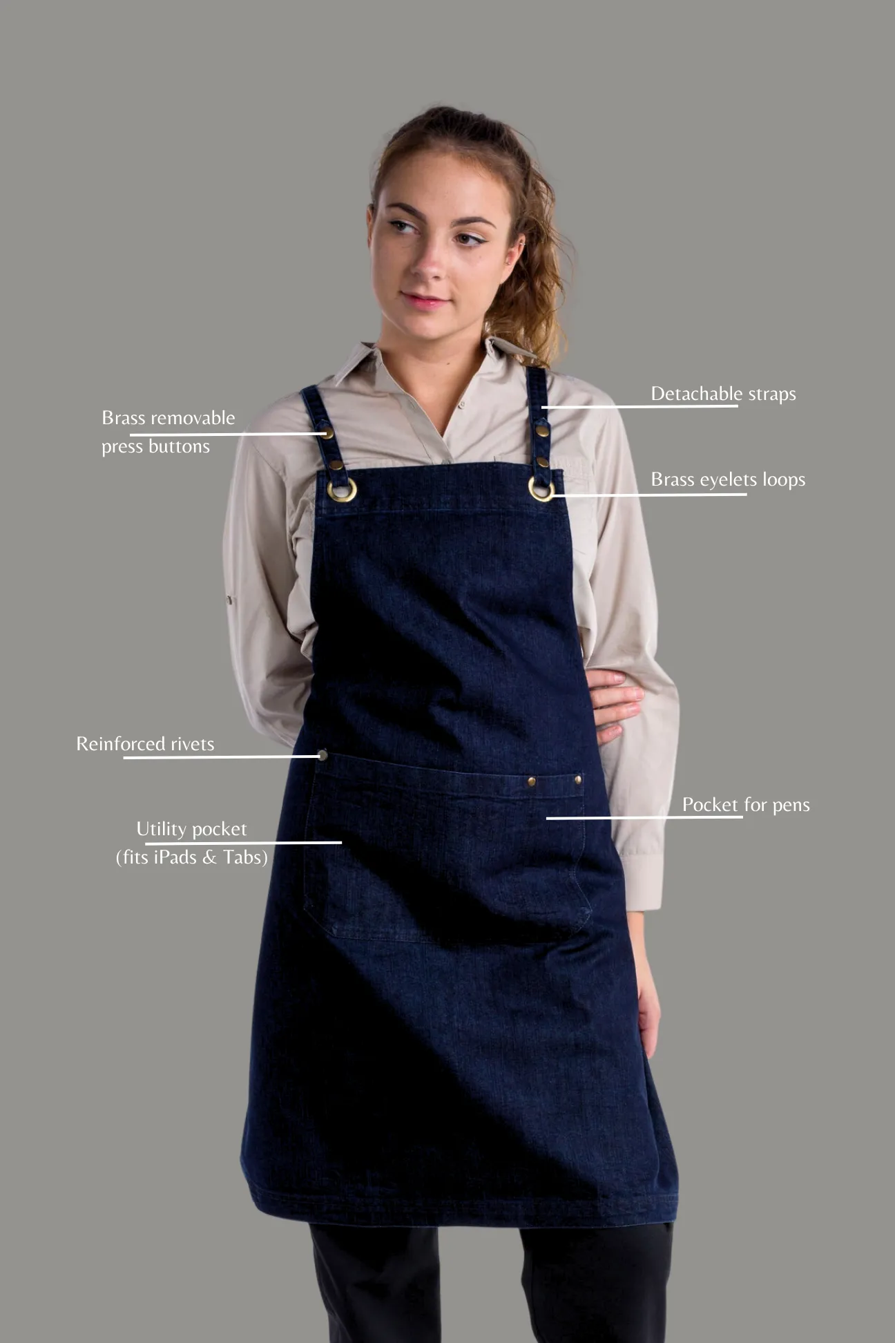 Bondi Denim Apron Interchangeable Straps Blue