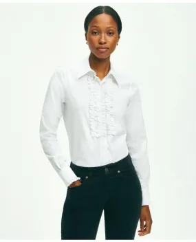 White Non-Iron Tuxedo Blouse in Classic Fit with Supima Cotton by Brooks Brothers Women