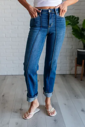 Campbell Center Seam Detail High Rise Straight Jeans