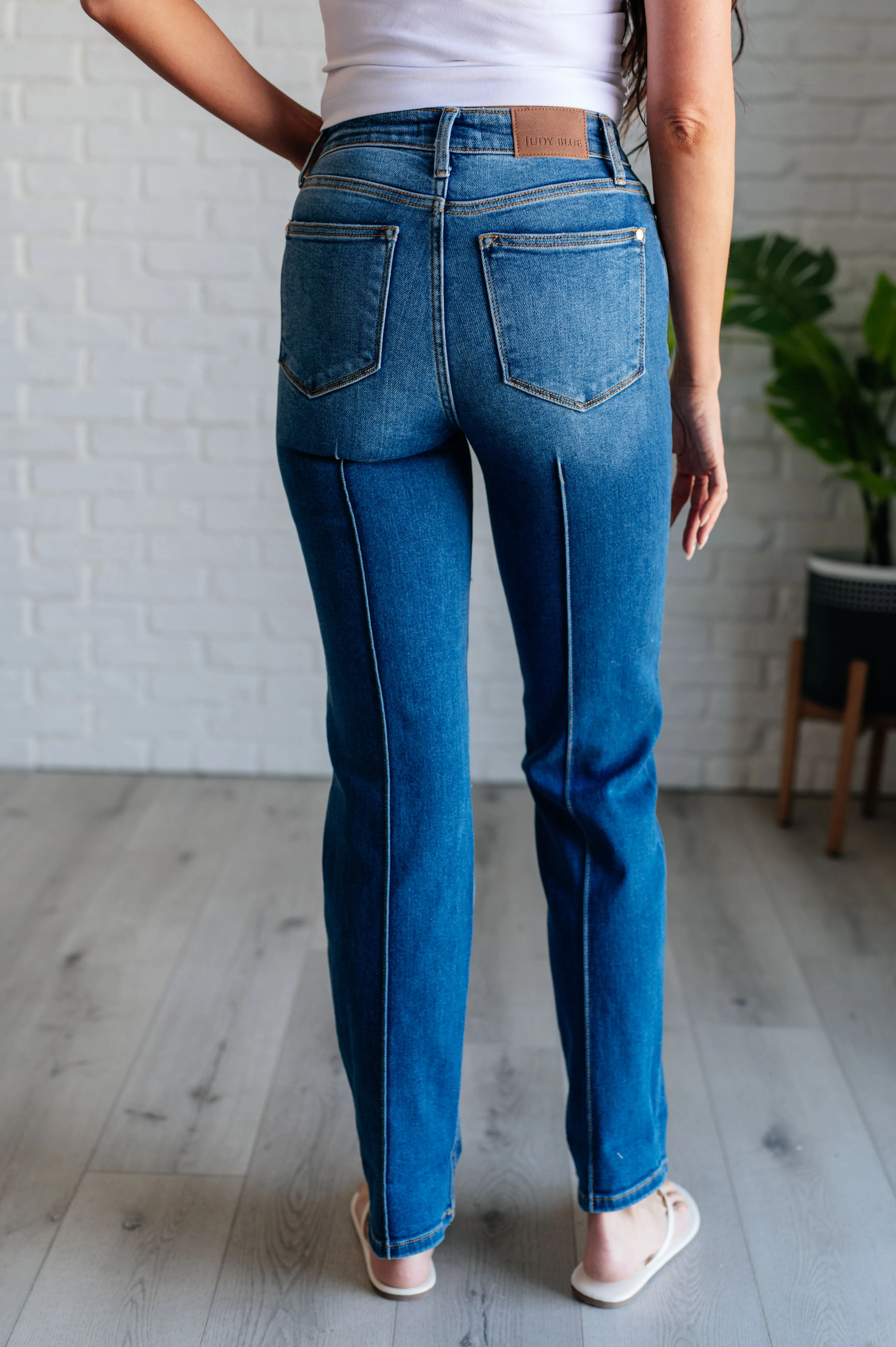 Campbell Center Seam Detail High Rise Straight Jeans