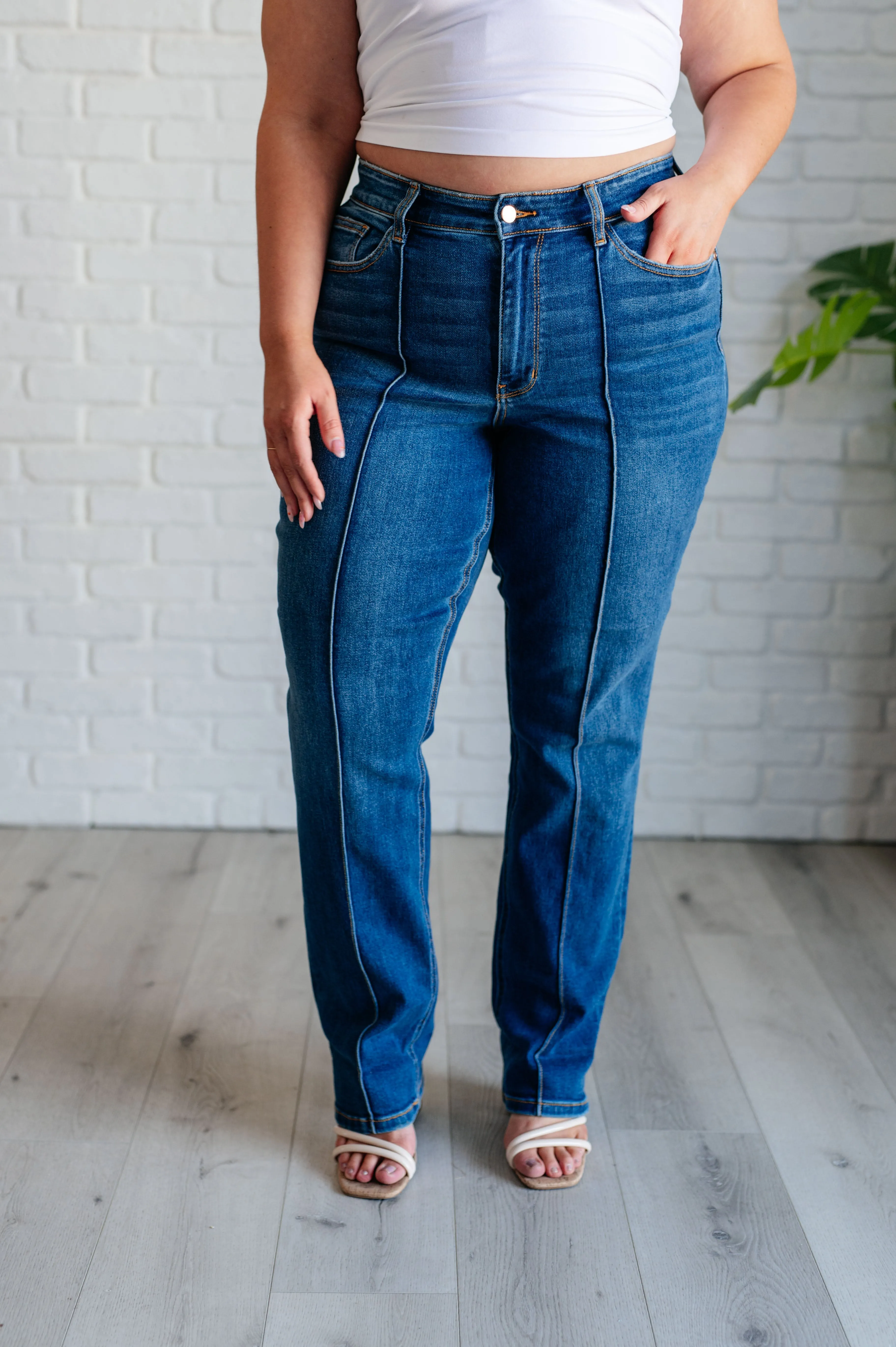 Campbell Center Seam Detail High Rise Straight Jeans