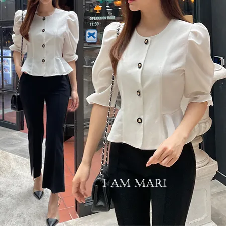 Casual Style Plain Short Sleeves Office Style Puff Sleeves