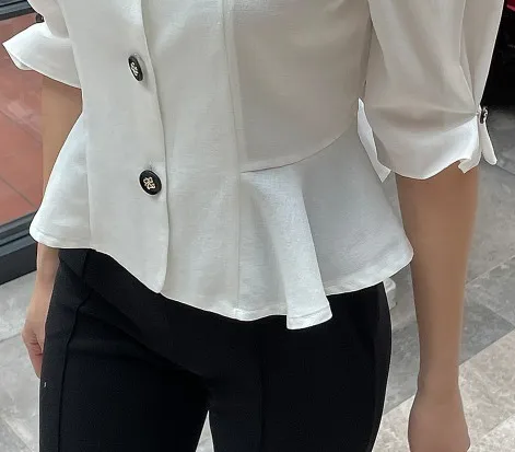 Casual Style Plain Short Sleeves Office Style Puff Sleeves