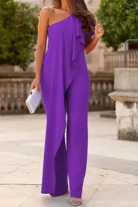 Casual Asymmetrical Collar Loose Jumpsuits