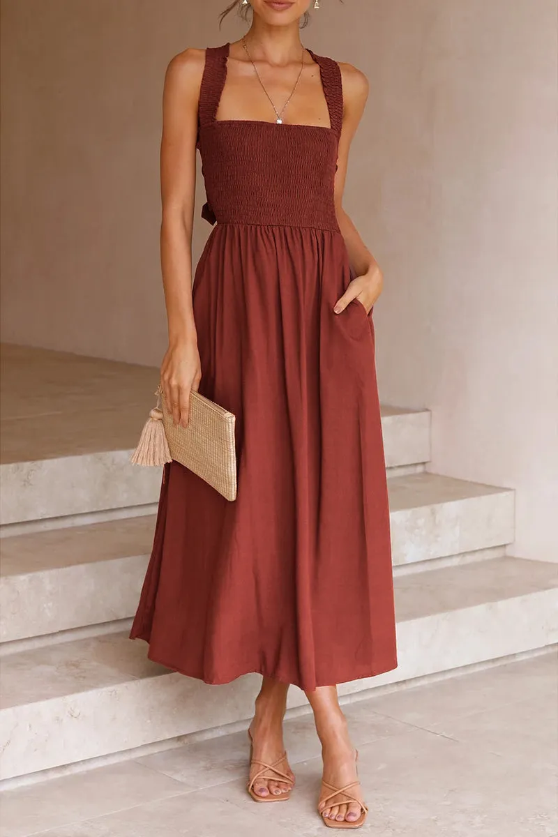 Casual Patchwork Halter Waist Skirt Dresses in 3 Colors