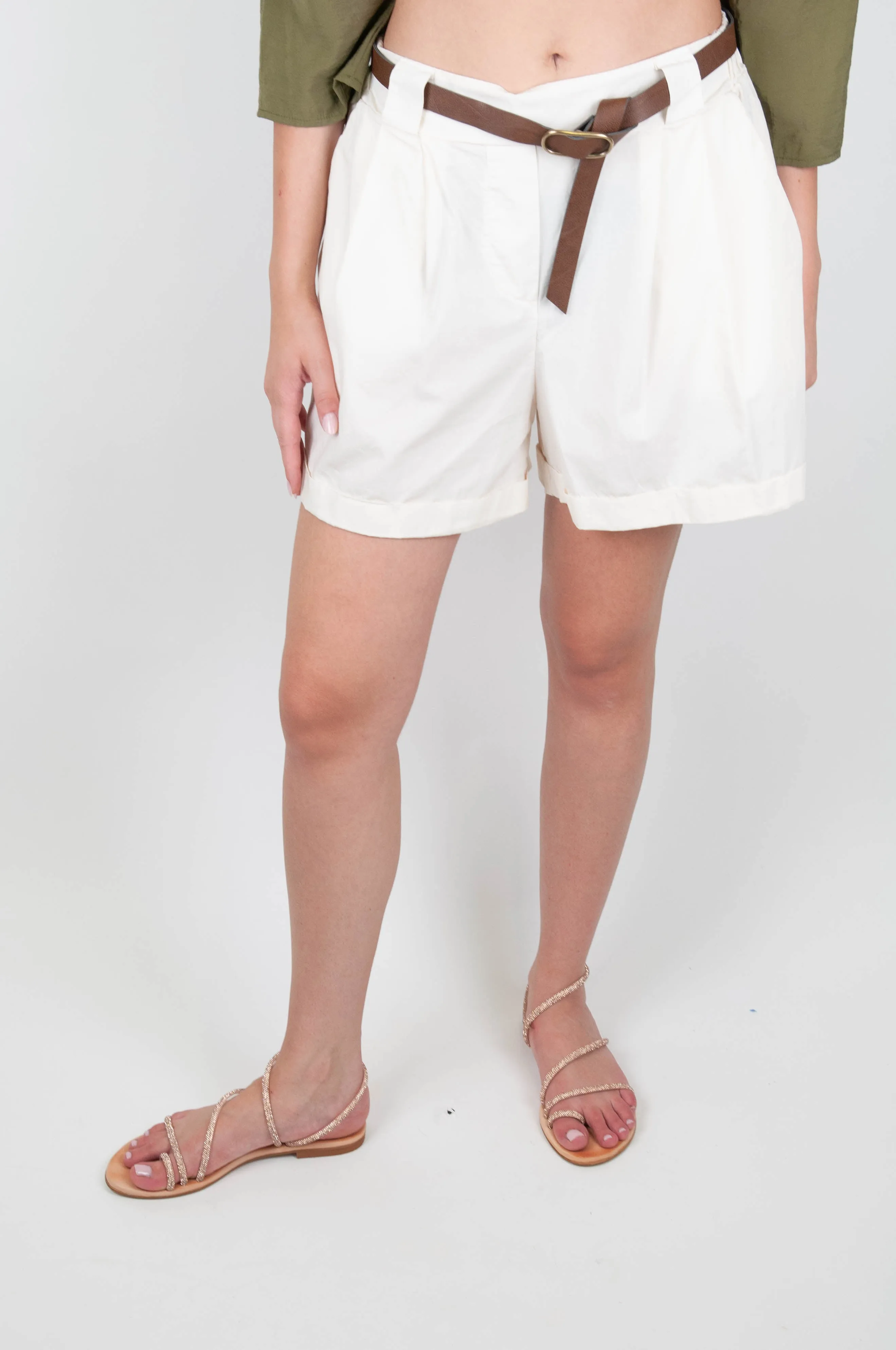 Haveone Cotton Shorts with Pleats and Cuffs