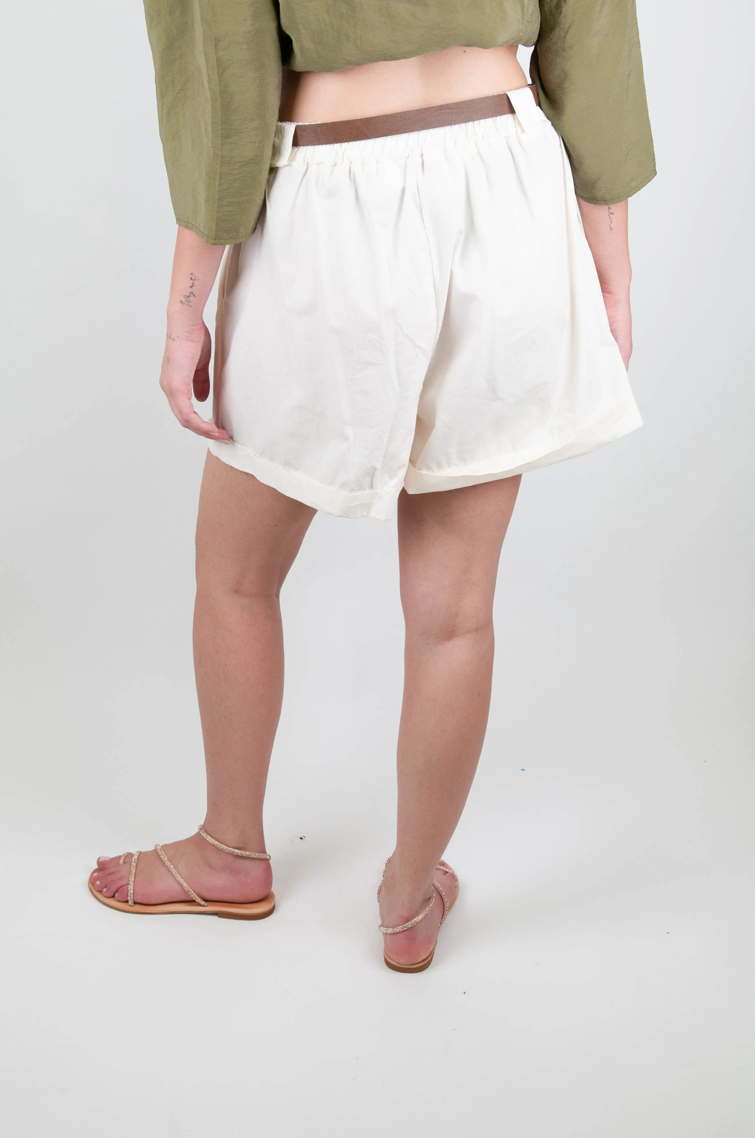 Haveone Cotton Shorts with Pleats and Cuffs