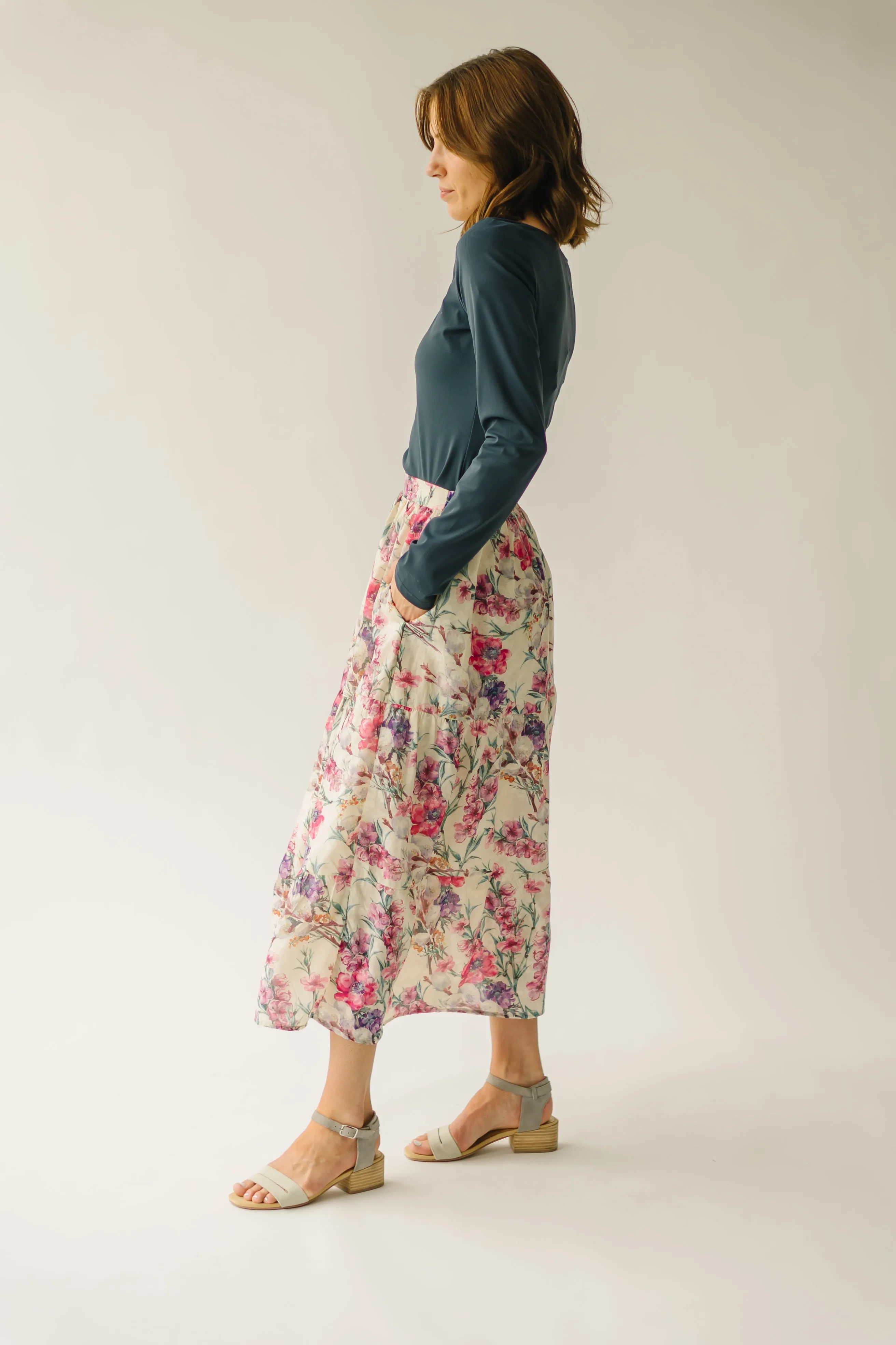 The Kenly Floral Tiered Maxi Skirt Cream