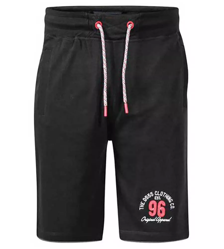 D555 Mens Black Fleece Shorts with Elasticated Waist Embroidery and Applique (TOMPKINS 1)