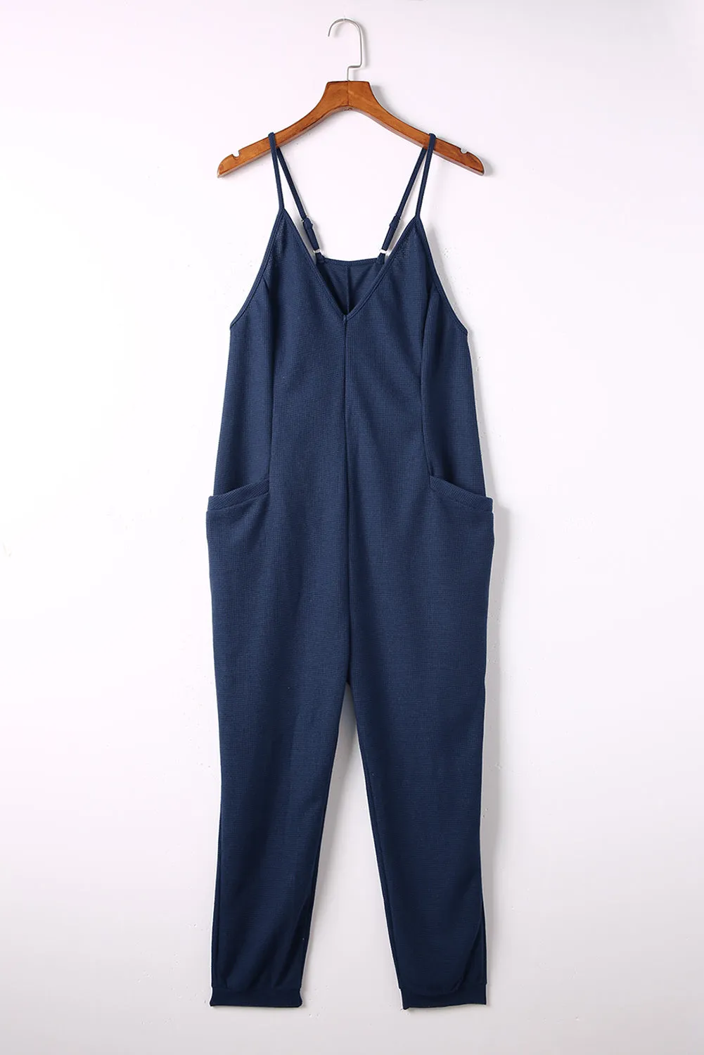 Jumpsuit with Deep V, Spaghetti Straps, and Pockets