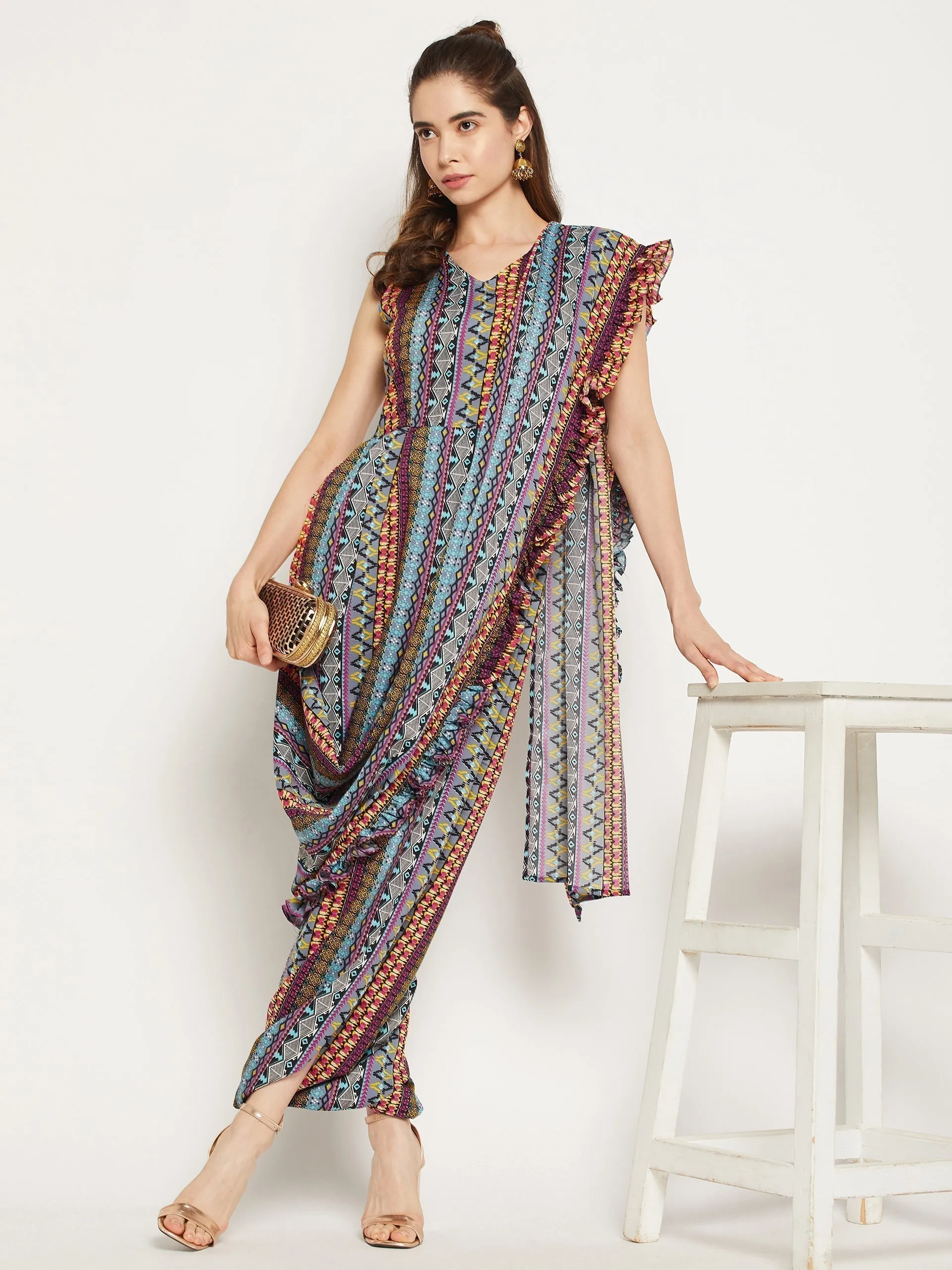 Attached Dupatta Dhoti Jumpsuit