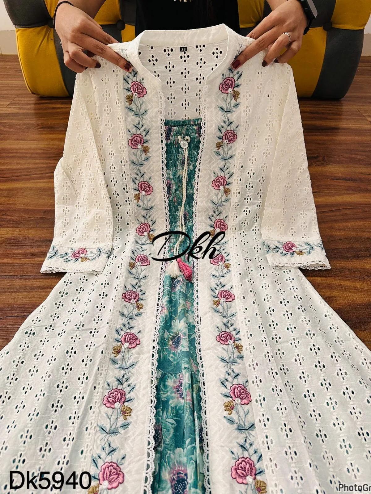 Premium 2 pc Shrug Dress with Floral Rayon Smoking Pattern