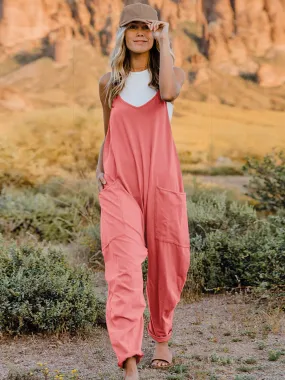 Pocketed Jumpsuit with Sleeveless Design and V-Neck