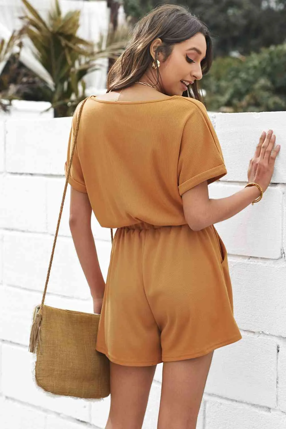 Rompers with V-Neck and Drawstring Waist