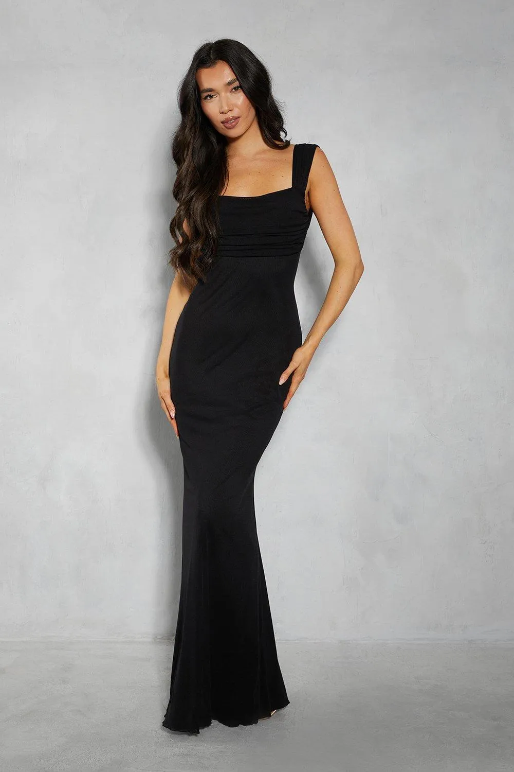 Maxi Dress with Ruched Bust and Lace Up Back at MissPap