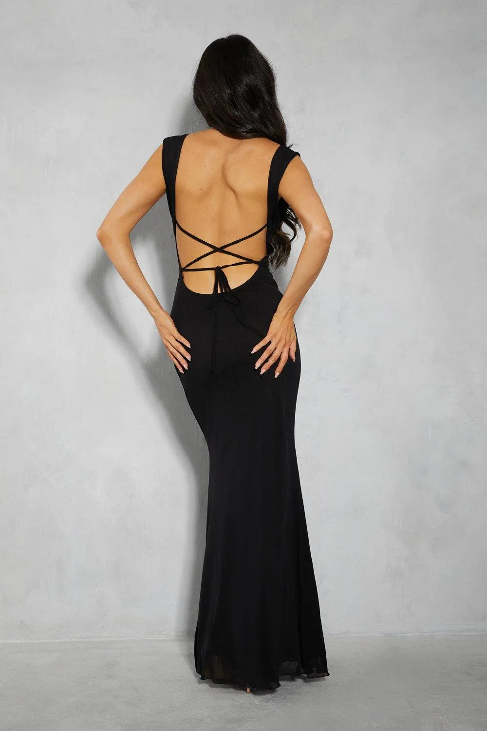 Maxi Dress with Ruched Bust and Lace Up Back at MissPap