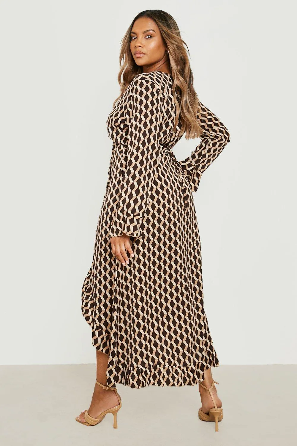 Dresses | Plus Abstract Print Ruffle Wrap Dress - Boohoo