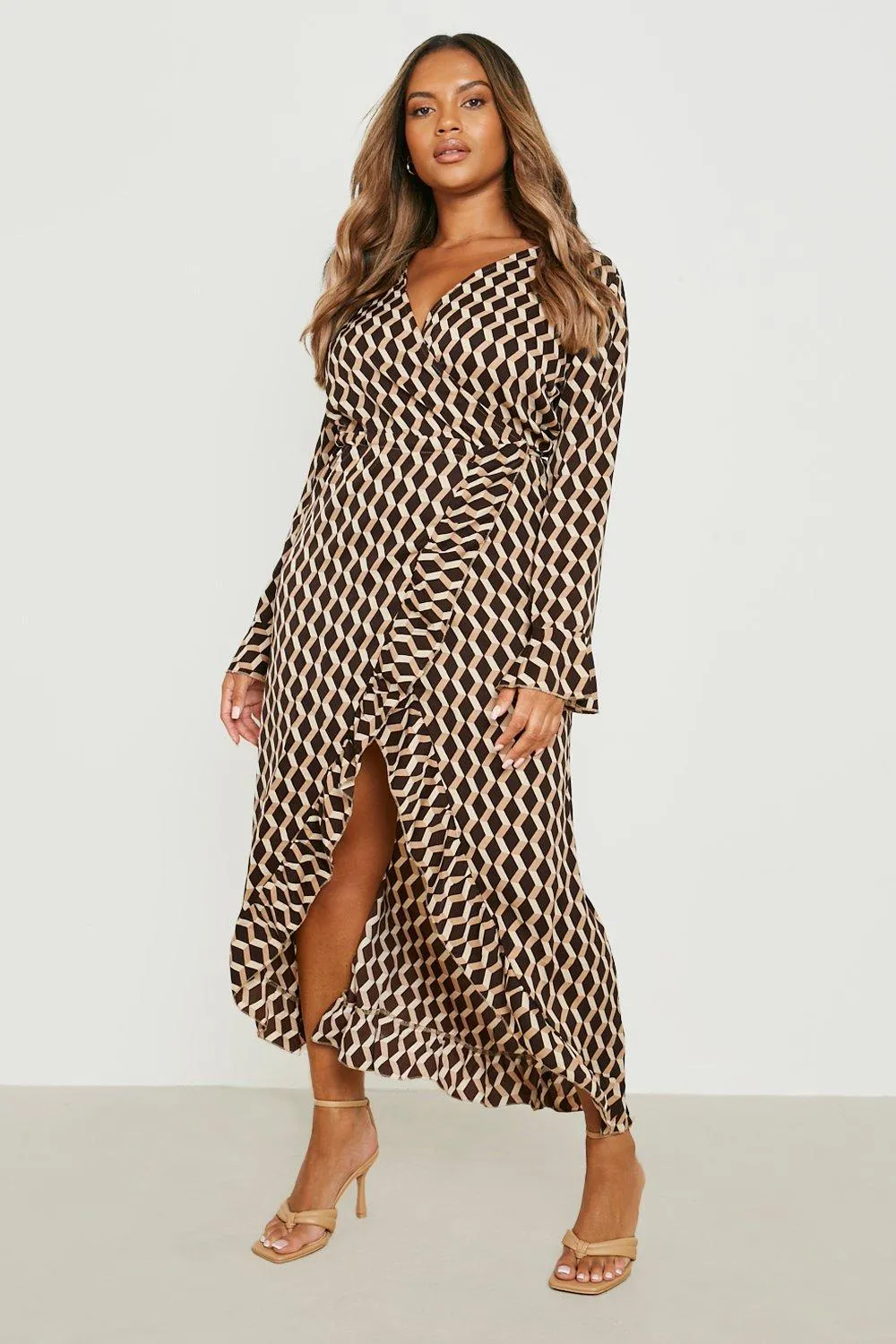 Dresses | Plus Abstract Print Ruffle Wrap Dress - Boohoo