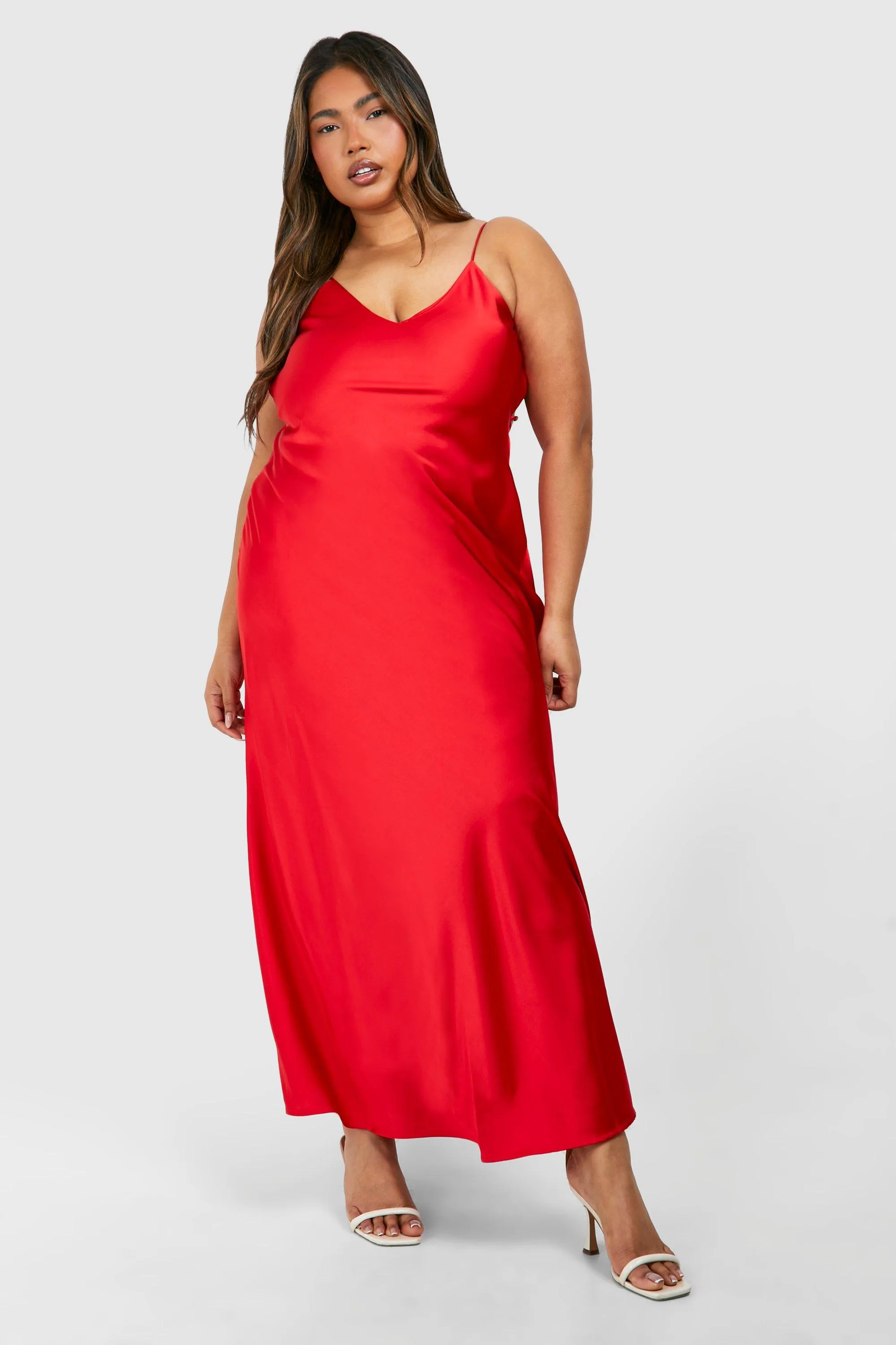 Plus Open Back Detail Satin Maxi Dress by boohoo