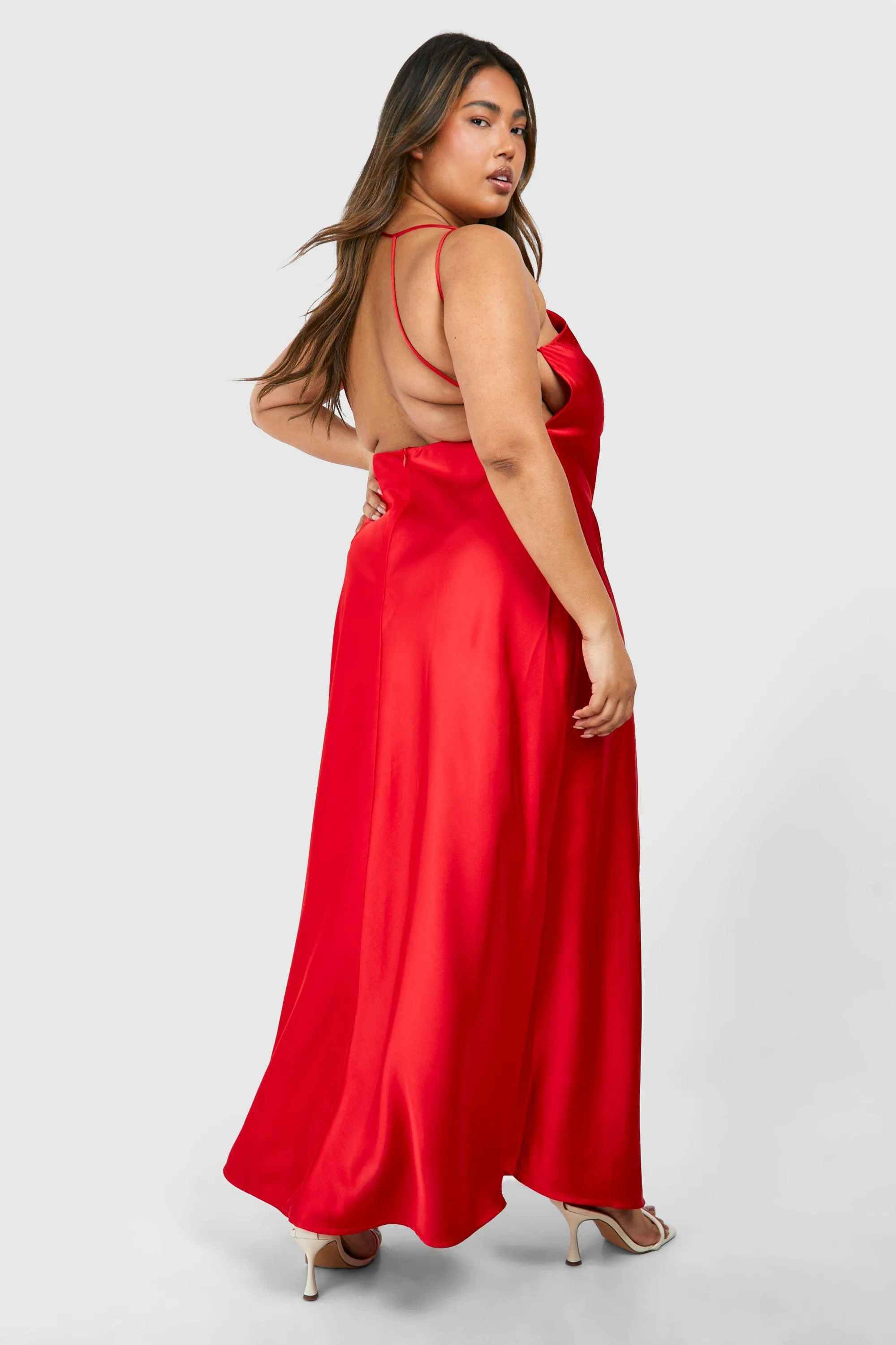 Plus Open Back Detail Satin Maxi Dress by boohoo