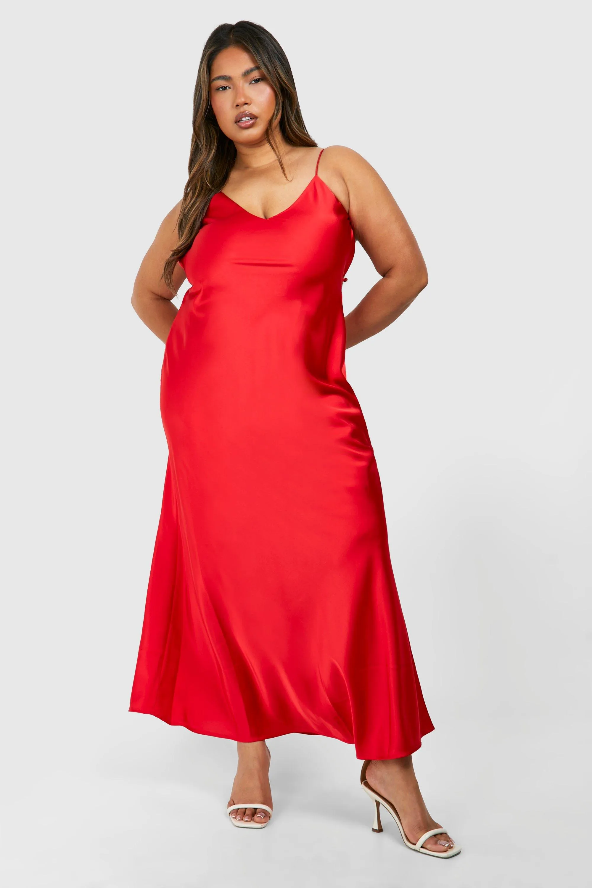 Plus Open Back Detail Satin Maxi Dress by boohoo