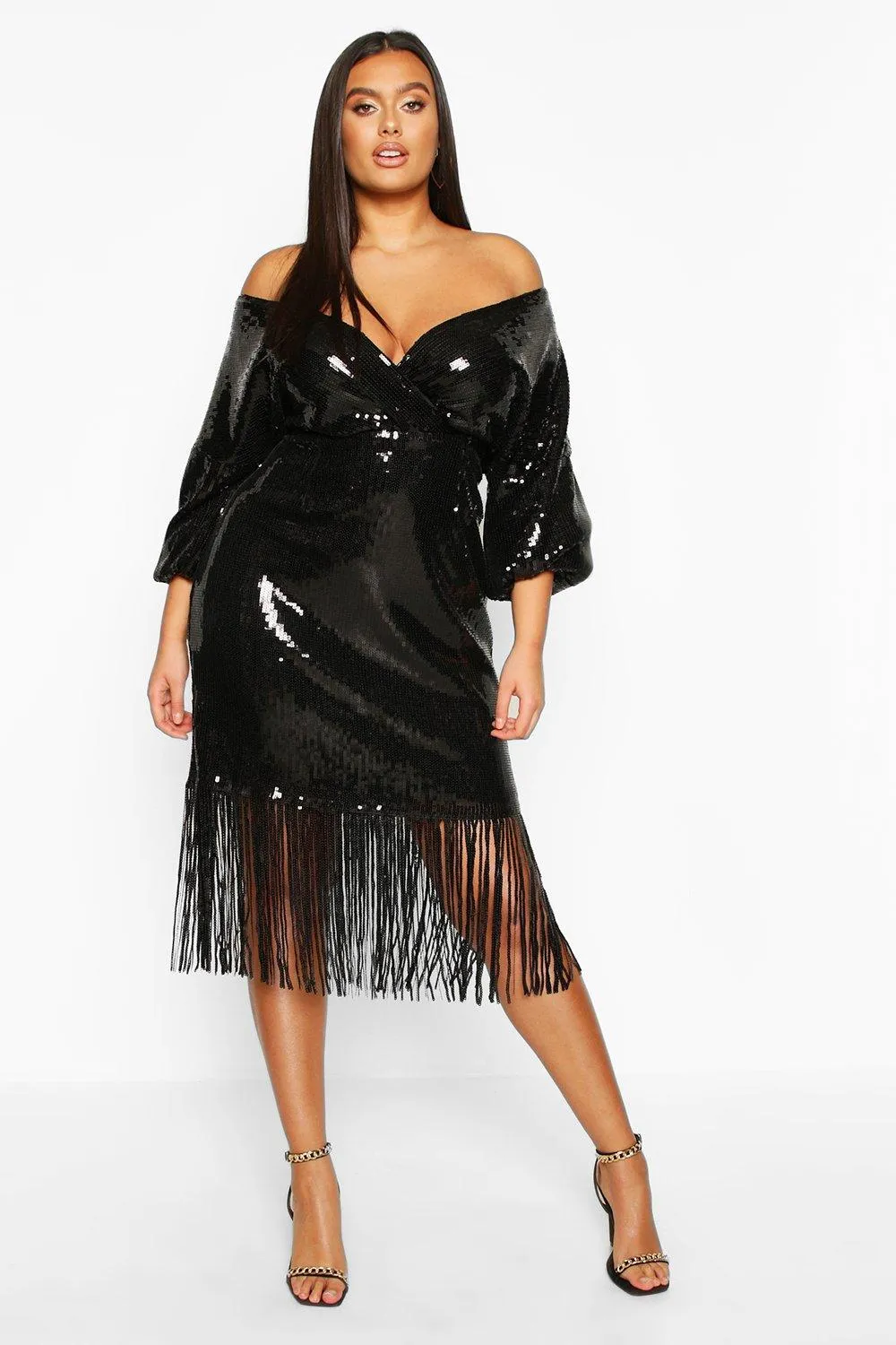 Dresses | Plus Sequin Off Shoulder Wrap Midi Dress - Boohoo