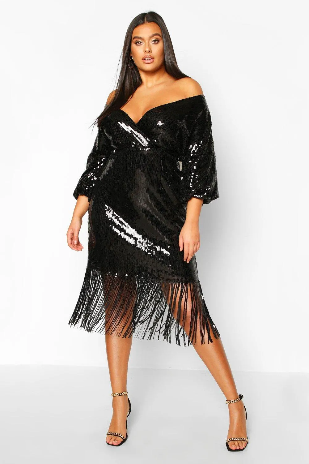 Dresses | Plus Sequin Off Shoulder Wrap Midi Dress - Boohoo