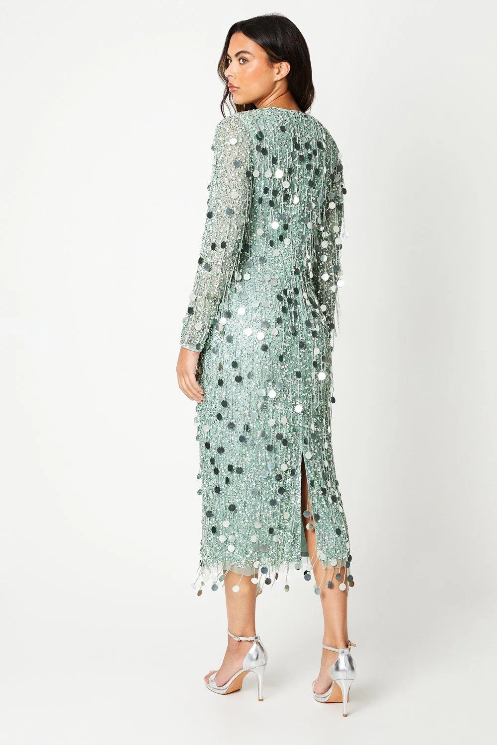 Coast Premium Embellished Fringe And Disc Sequin Column Dress