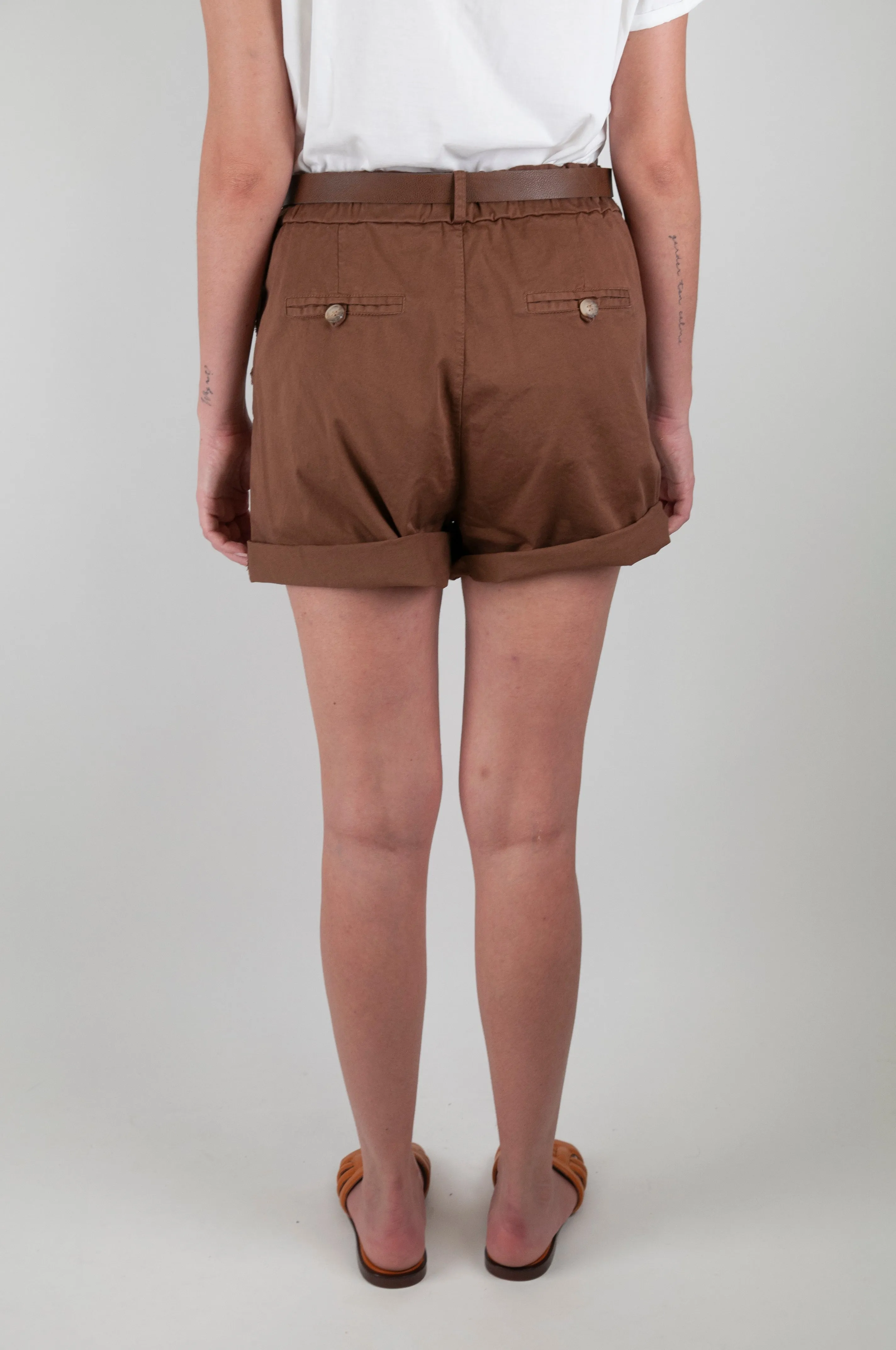 Motel Waist Elastic Shorts with Frayed Pocket