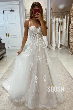 Sweetheart A-Line Wedding Dress with Tulle Train for Weddings