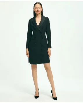 Women's Black Crepe Double-Breasted Tuxedo Dress